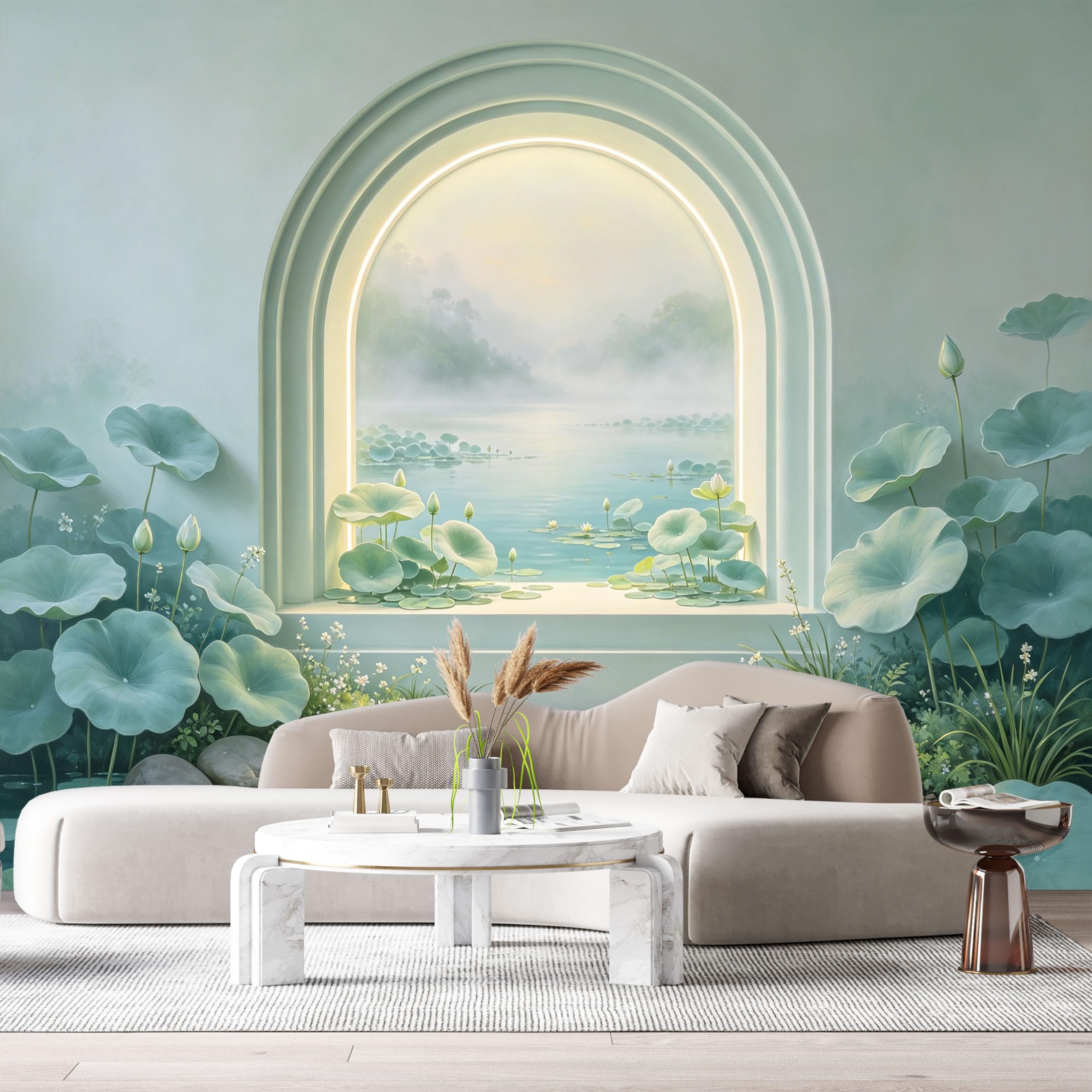 Custom Size Wall Murals Lake Lotus Flower Water Lily Landscape 3D Trompe L'Oeil SelfAdhesiveWall Fabric Removable Wallpaper Wall Decor for Living Room Bedroom Bathroom