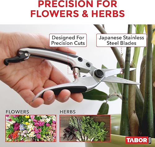 Miniatura 3 de TABOR TOOLS K18A Tijeras de podar rectas, tijeras de floristería, tijeras de jardín multitarea para arreglar flores, recortar plantas y cosechar