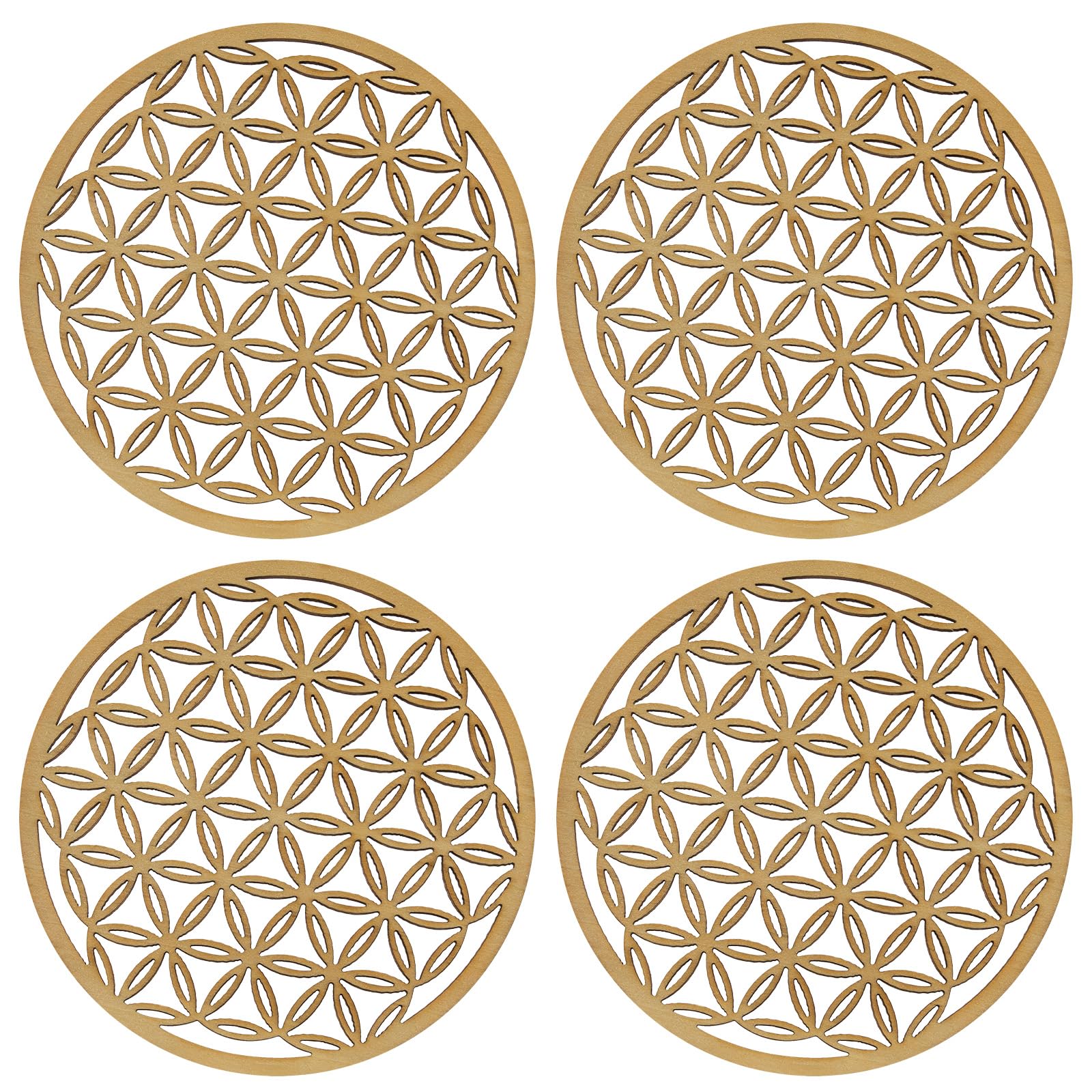 Set 12 Sottobicchieri In Legno Betulla Con Fiore Della Vita - 10x10cm, Per Meditazione E Decorazione - Foto 3