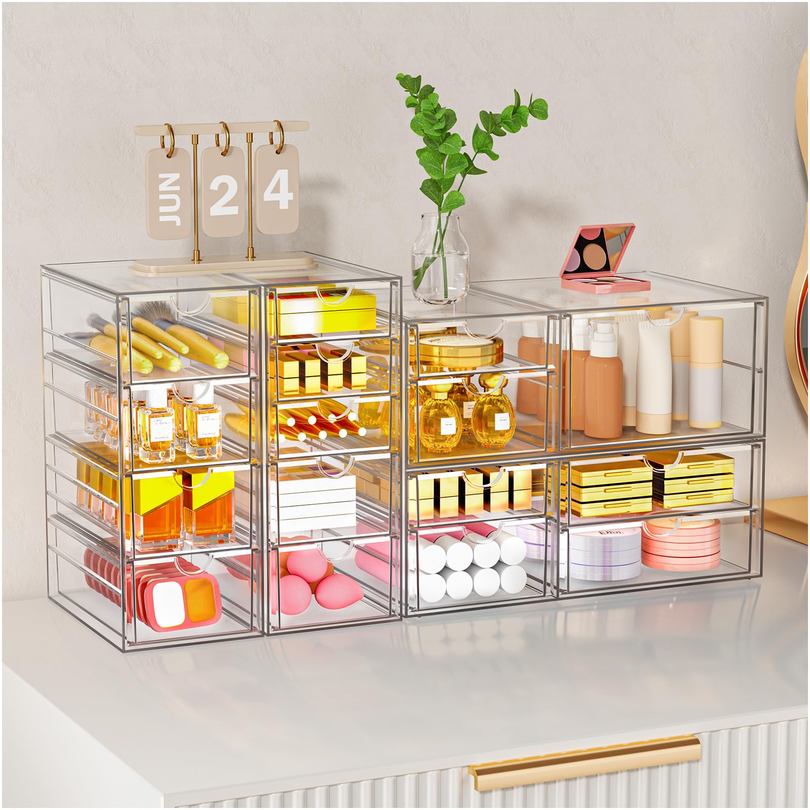 Cajones de almacenamiento apilables transparentes, organizador de maquillaje acrílico