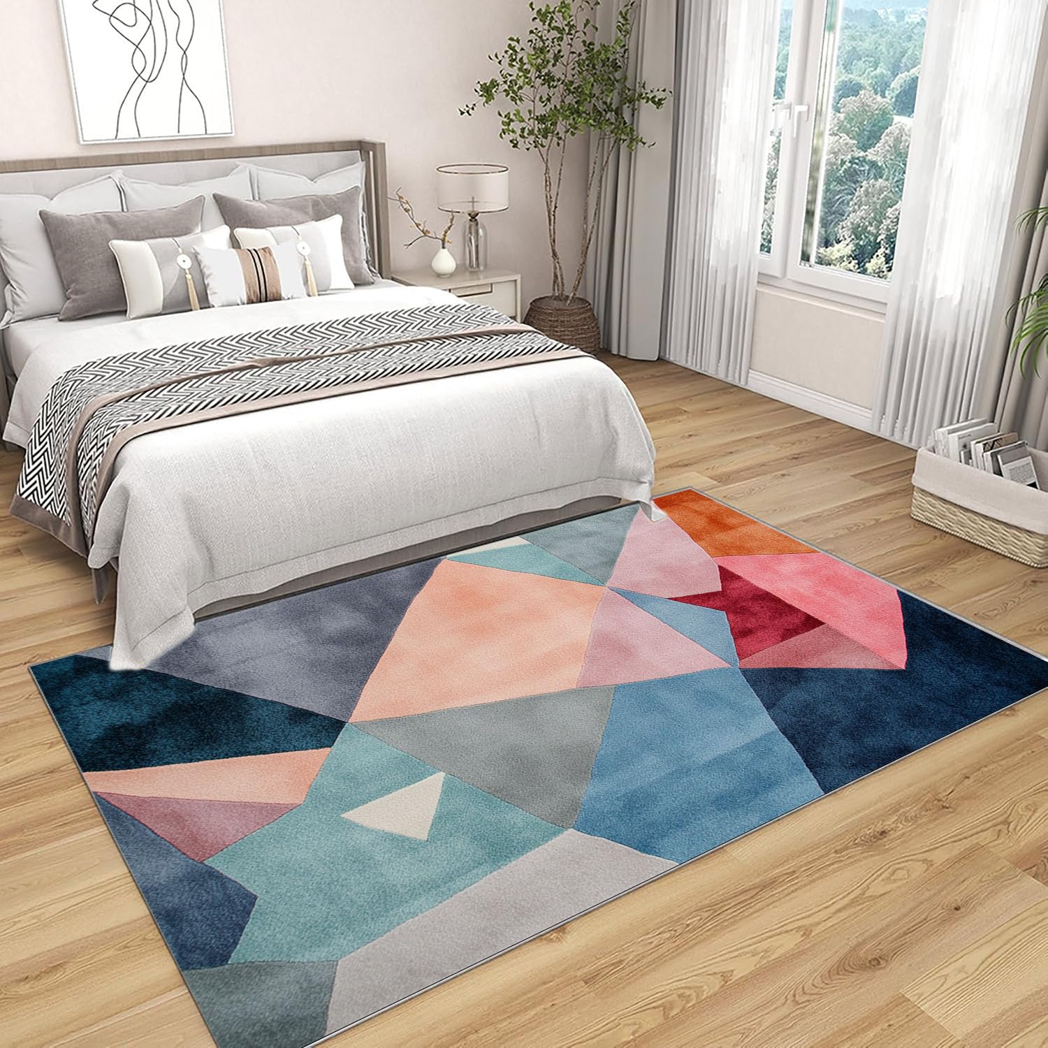 Waschbare Teppiche Abstrakter Patchwork-Druck Teppich, Wohnzimmer Teppich, Teppiche Wohnzimmer Bunt, Carpet Bedroom, Zimmer Deko.(blau)-180x240cm