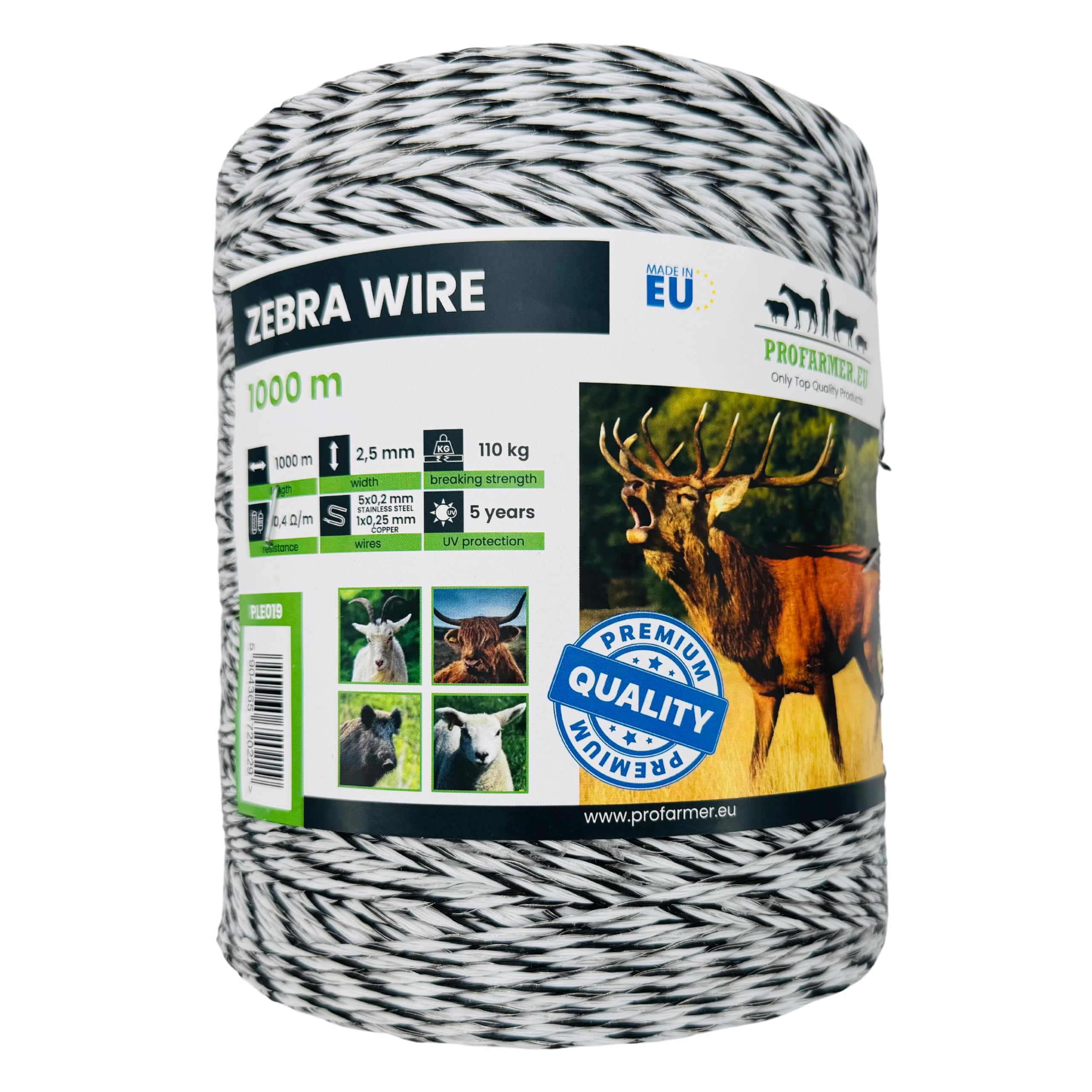 Weidezaunlitze ZEBRA 1000m für den Weidezaun Wildschutzzaun mit Kupferleiter Wildschwein Hirsch Rind