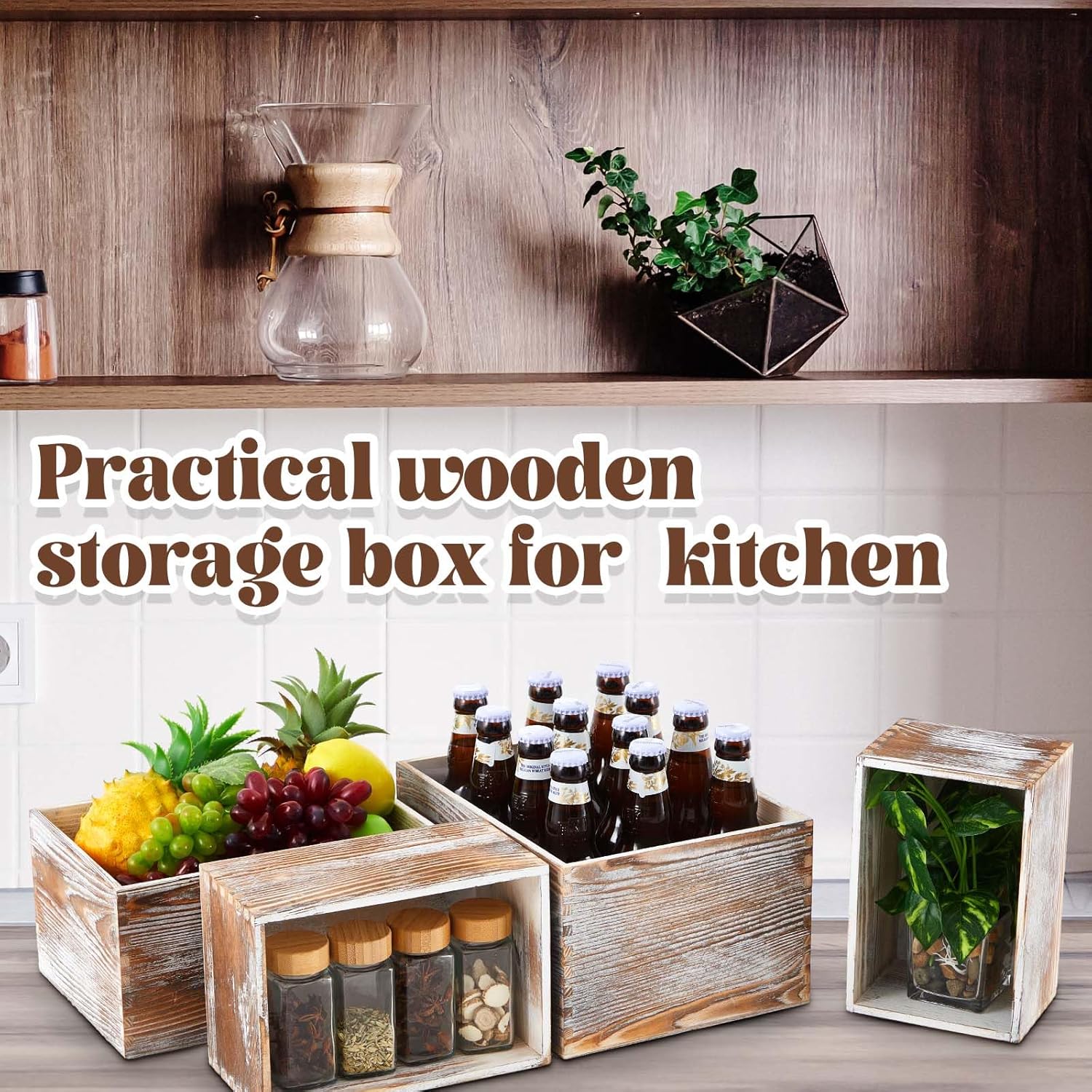 Juexica Set of 6 Farmhouse Wooden Crate Antique Wood Crates for Pantry Decor Organizer Storage Rustic Wooden Crates for Display Decorative Solid Wooden Storage Box for Book Storage Organizing