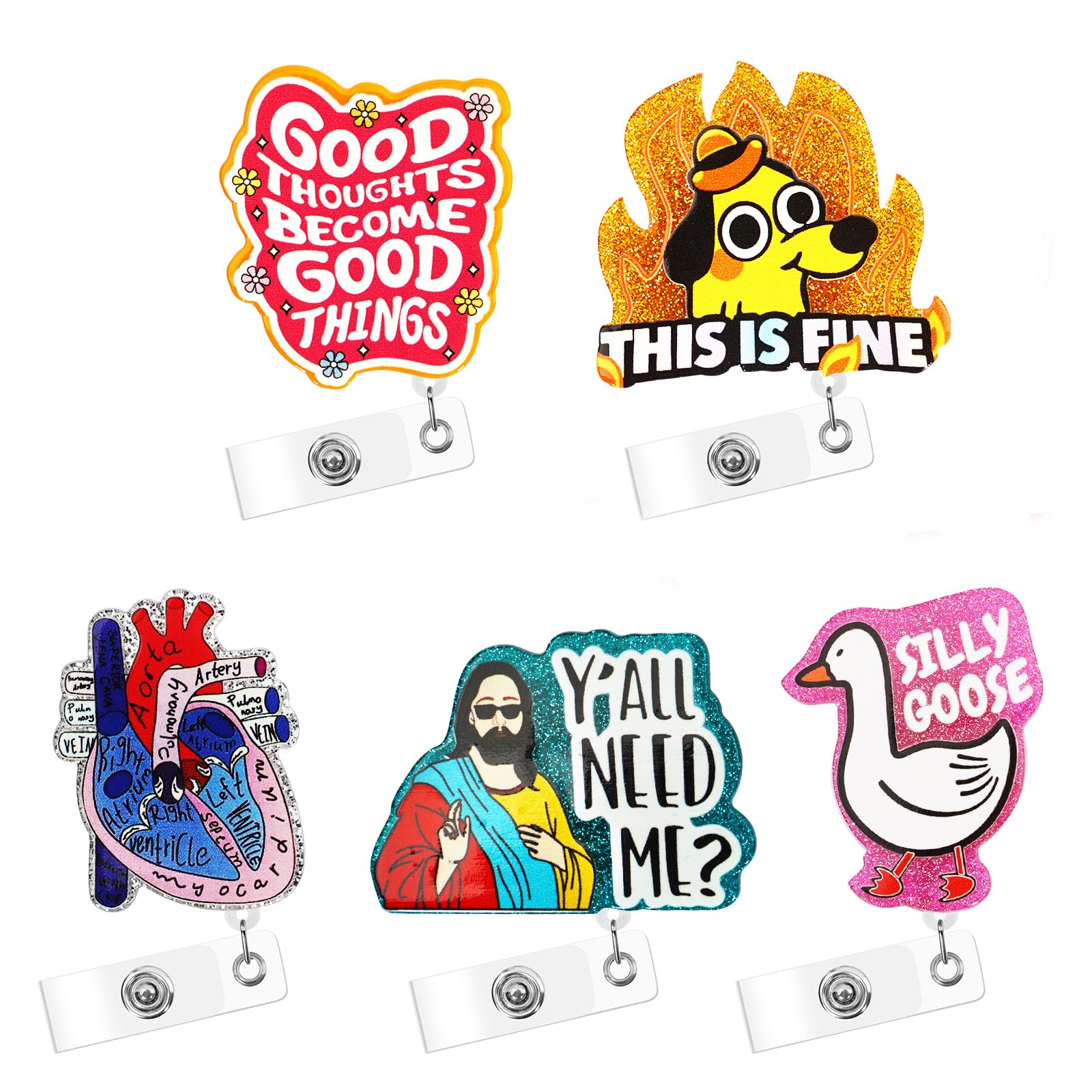 Funny Retractable Badge Reel – “I'm Fine, It's Fine” Dumpster Fire Design For Nurses & Office Workers