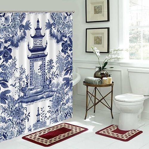 Miniatura 149 de Cortinas de ducha de baño con ganchos, 72 x 92 pulgadas, cortina de ducha de tela impermeable con diseño de flores y pájaros, cortina de ducha