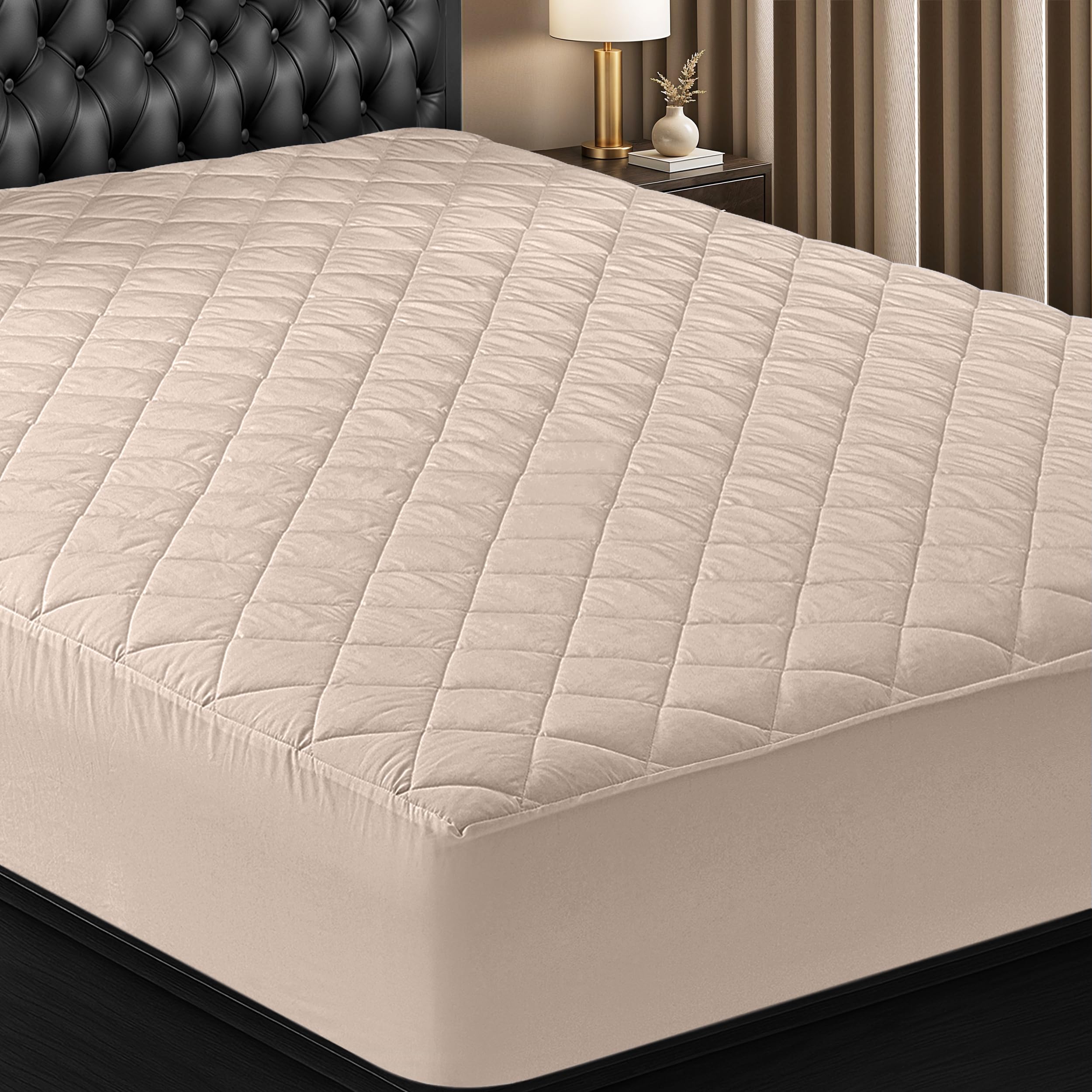 Utopia Bedding Quilted Fitted Mattress Pad, Twin Size, Elastic Fitted Mattress Topper Protector and Cover Stretches up to 16 Inches Deep, Machine Washable (Beige)