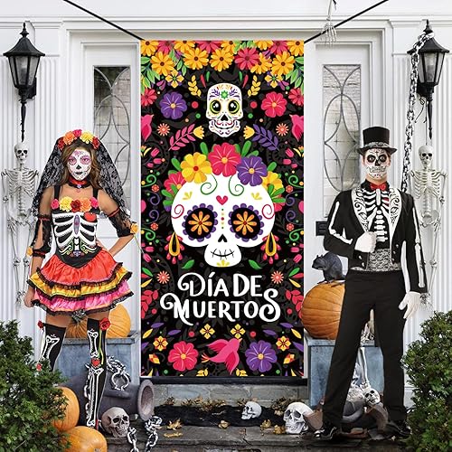 Miniatura 6 de Día de los Muertos para puerta, decoración de Halloween, porche, fondo de puerta, interior Dia De Los Muertos, cartel de fiesta de carnaval mexicano
