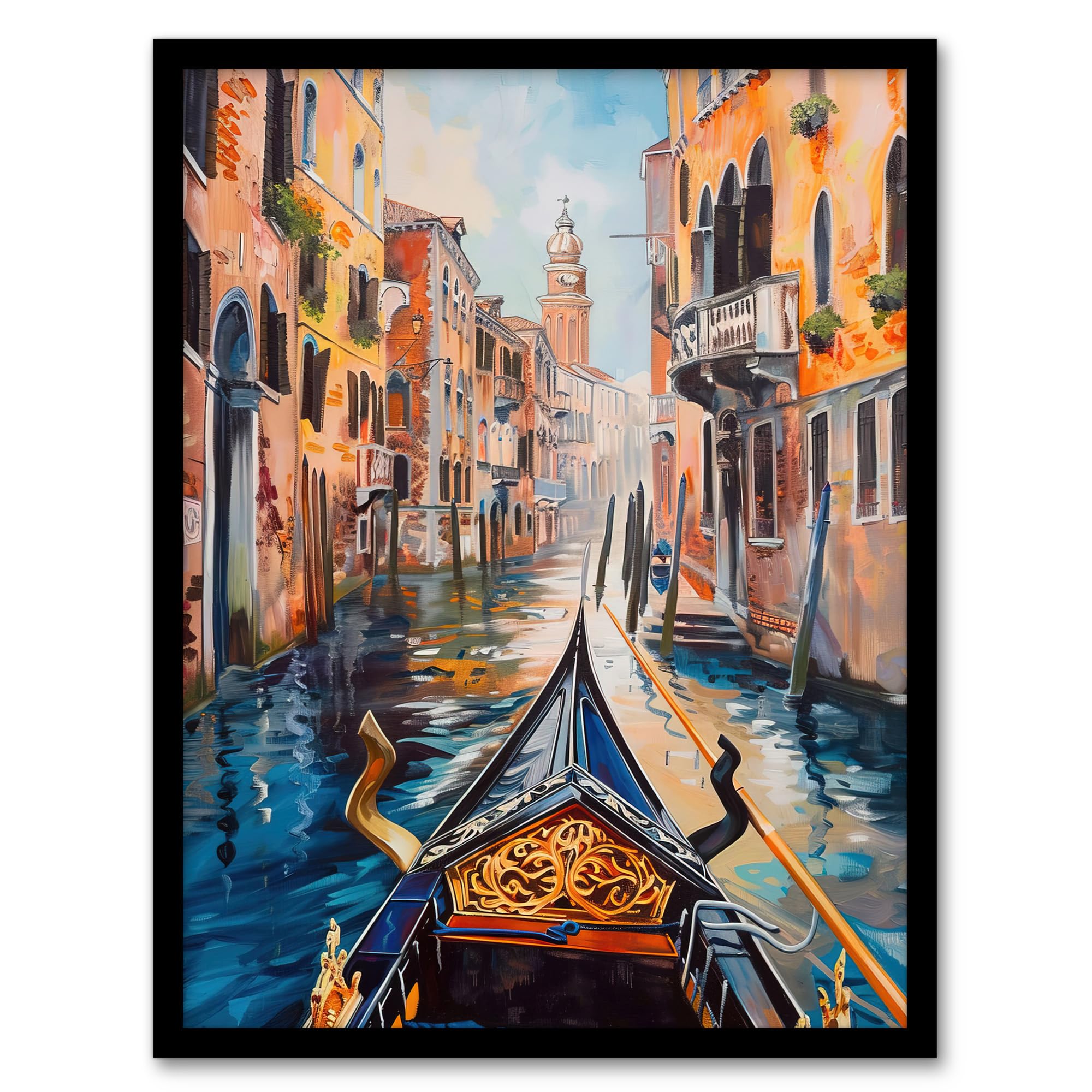 Artery8 Venice Canal Gondola Ride View Oil Painting Living Room Artwork Framed Wall Art Print A4