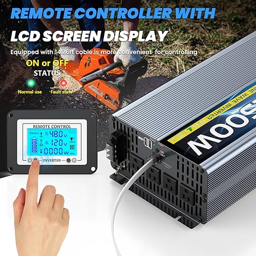 Miniatura 9 de Inversor de onda sinusoidal pura de 2500 W con interruptor de transferencia, convertidor de 12 V CC a 120 V CA con 2 salidas de CA, puerto USB