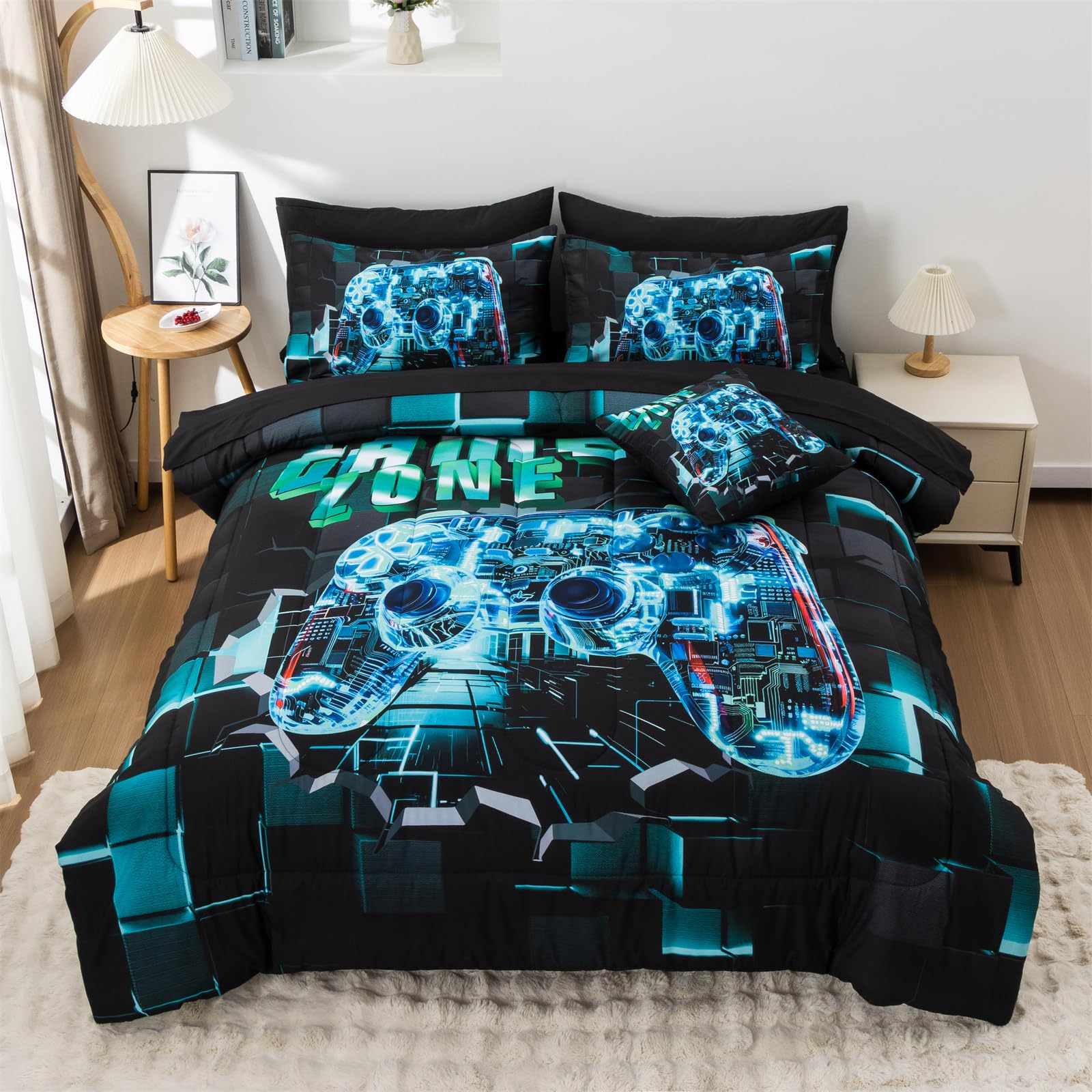 Aimuan Gamer Gaming Bedding Sets 3D Gamepad Comforter Sets for Boys Games Console Action Buttons Novelty Colorful Game Controller Modern Room Decor
