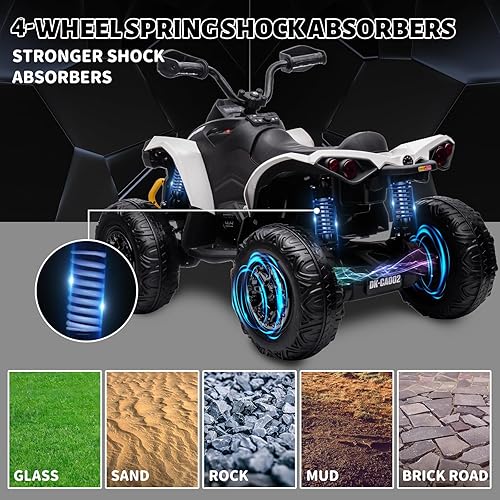 Miniatura 6 de GAOMON Vehículo eléctrico para niños, 12 V, con licencia BRP Can-am de 4 ruedas, con luces LED, suspensión de resorte, Bluetooth, música, USB,