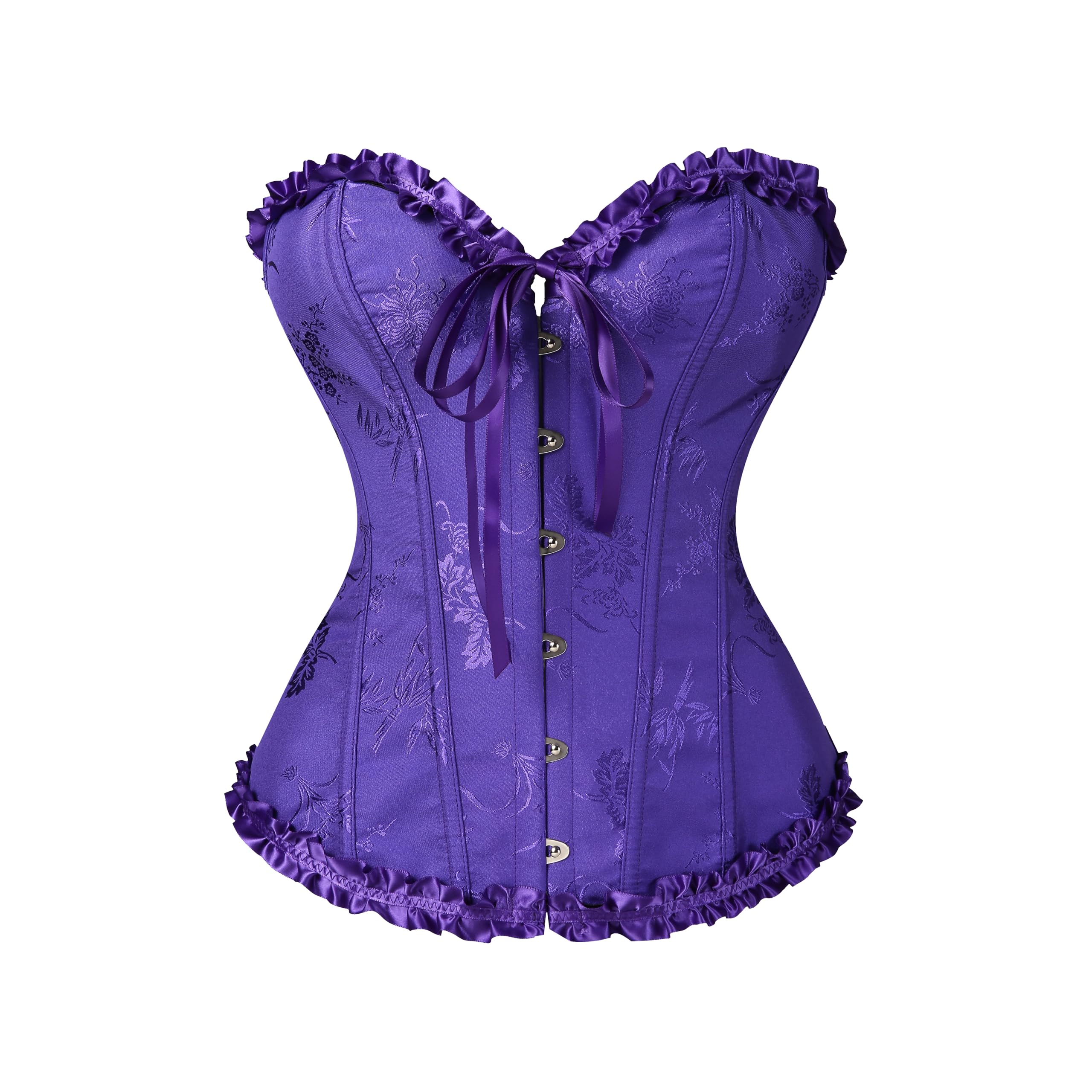 Demays Corset Tops for Women,Lace up Overbust Bustier Lingerie,Stain Boned Shapewear Bodysuit (UK, Alpha, XL, Regular, Regular, dark purple)