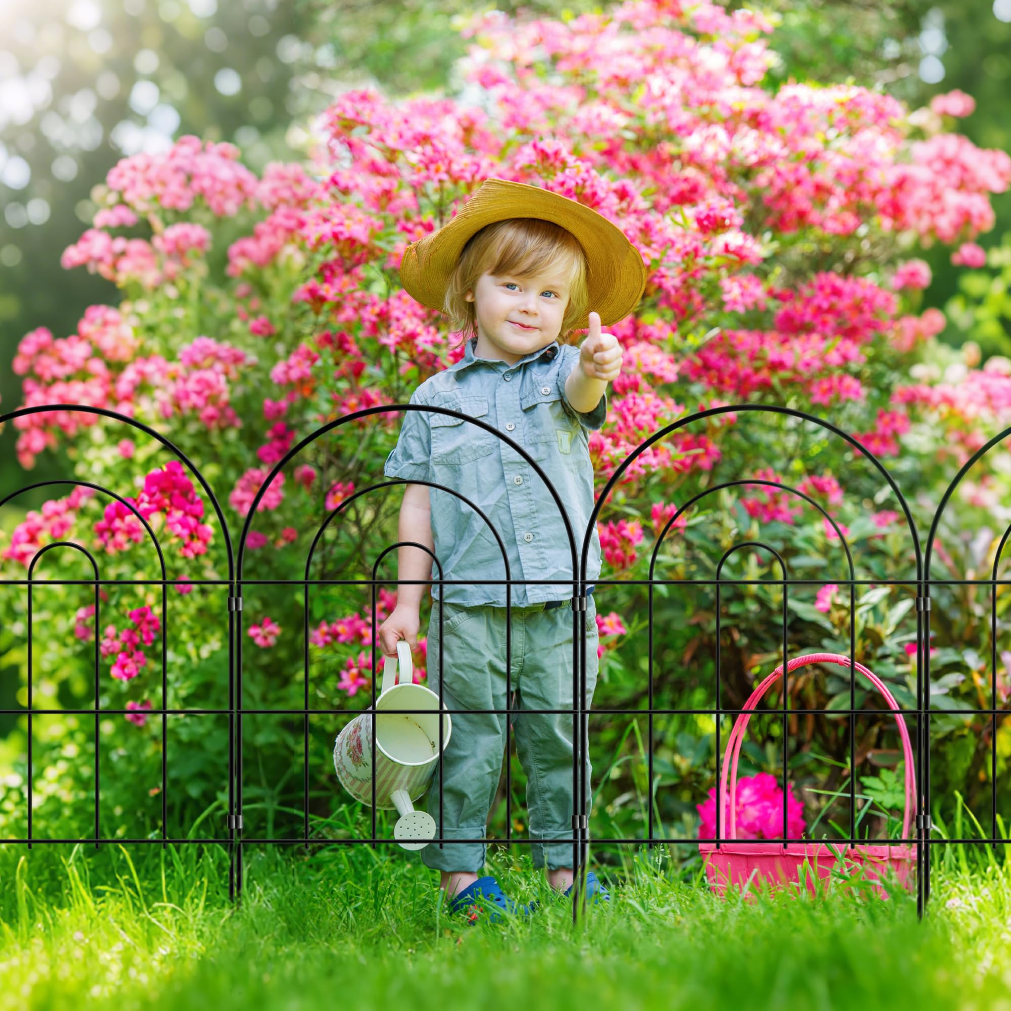 Thealyn Valla decorativa de jardín de 61 cm de alto x 33 cm de ancho (25 paneles, longitud total 8,2 m) valla de metal, valla sin cavar, valla para exteriores, valla de perro para cama de flores