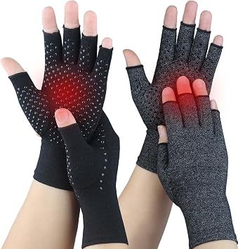 2 Pairs Arthritis Gloves for Pain Relief, Compression Gloves for Arthritis, Carpal Tunnel, Osteoarthritis, Joint, Typing, Driving, Fingerless Hand Gloves for Women Men (Black1+Pure Black1, Small)