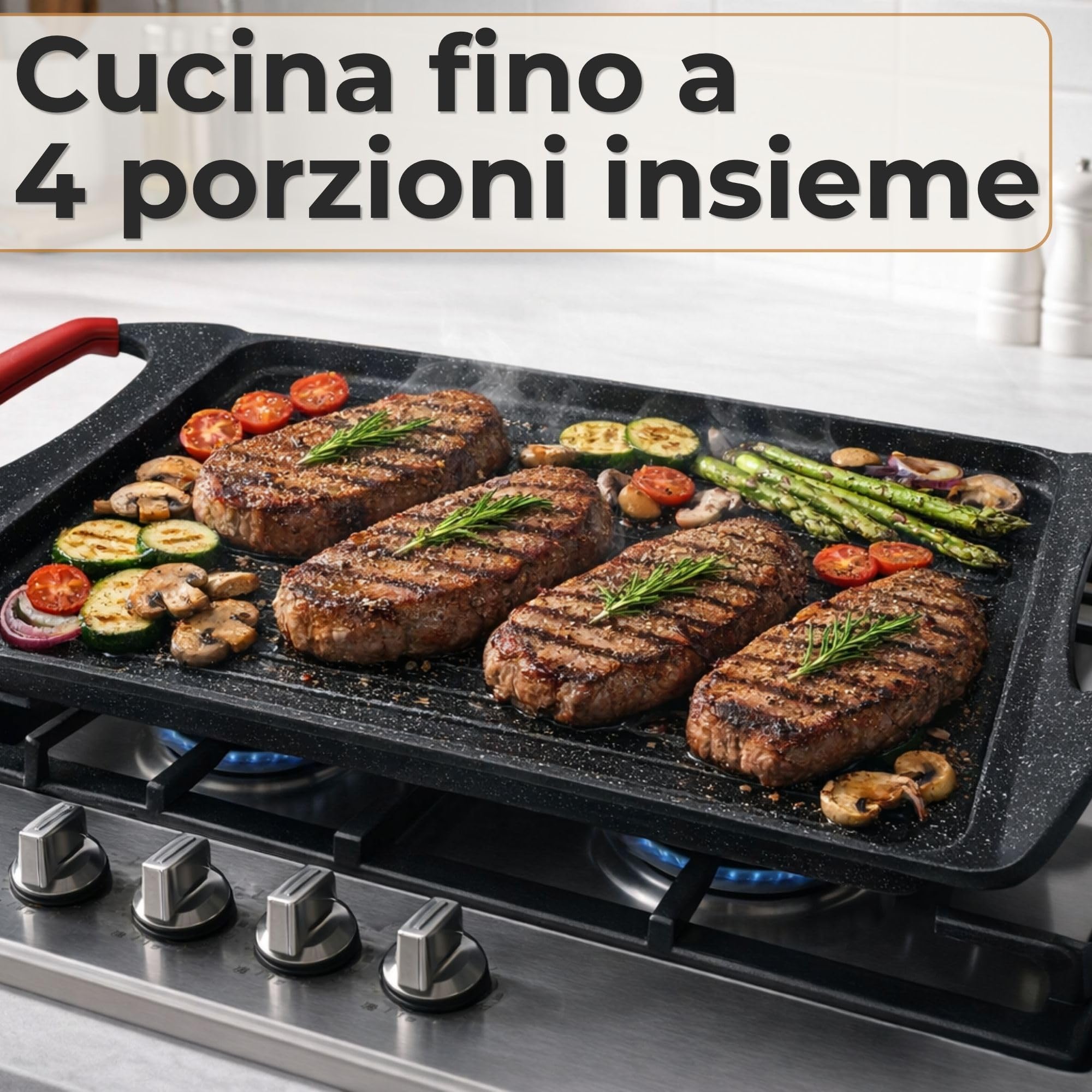 NAMAI - Bistecchiera Induzione Rettangolare, 45,5 CM x 27 CM, Rivestimento Antiaderente, Alluminio Pressofuso, Adatta In Lavastoviglie, Piastra Per Induzione (Plancia 45,5 x 27 CM) | Rivestimento Antiaderente, Alluminio Pressofuso, Adatta In Lavastoviglie
