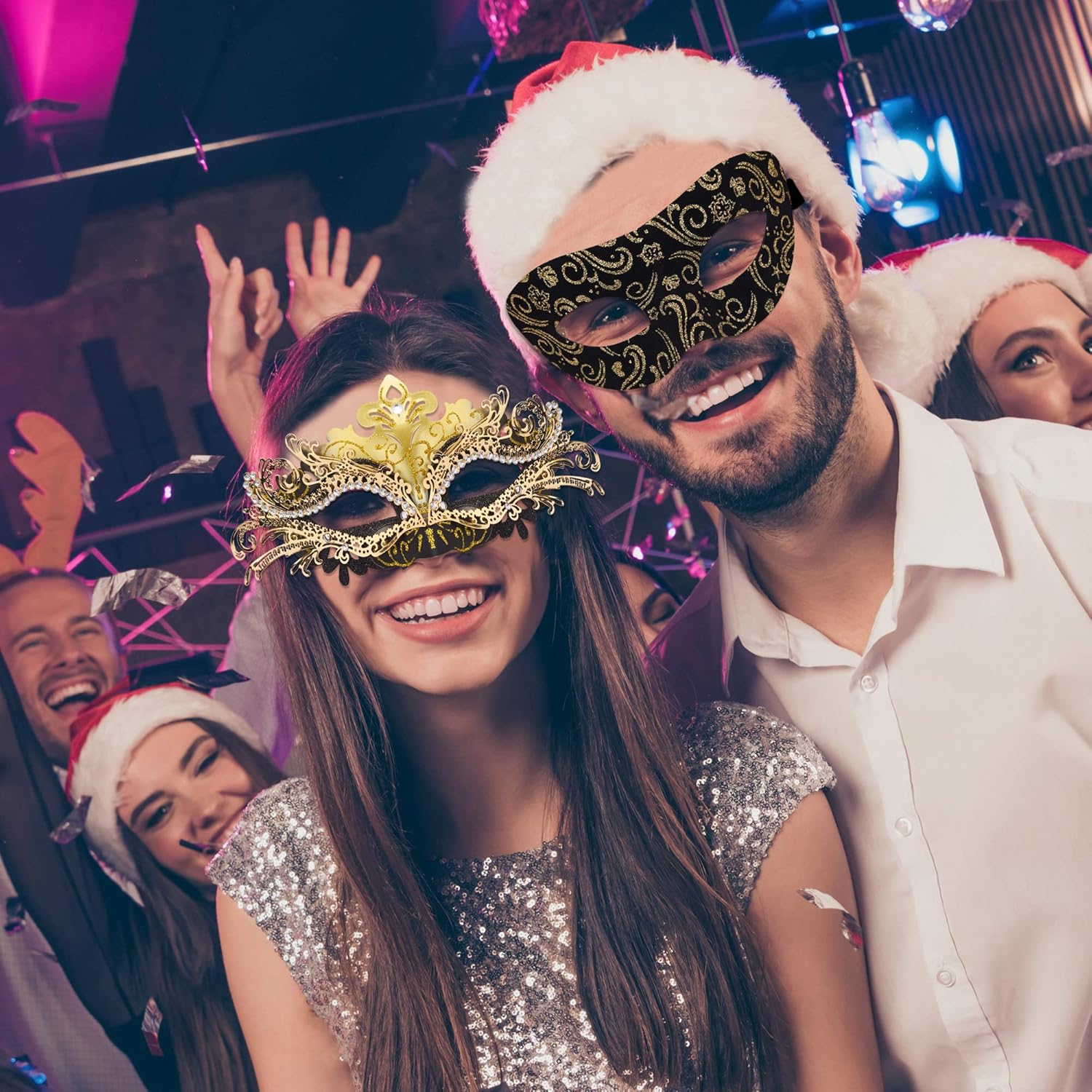 SIQUK Couple Masquerade Masks Metal Venetian Party Mask Halloween Costume Mask Mardi Gras Mask for Couples Women and Men - Image 7