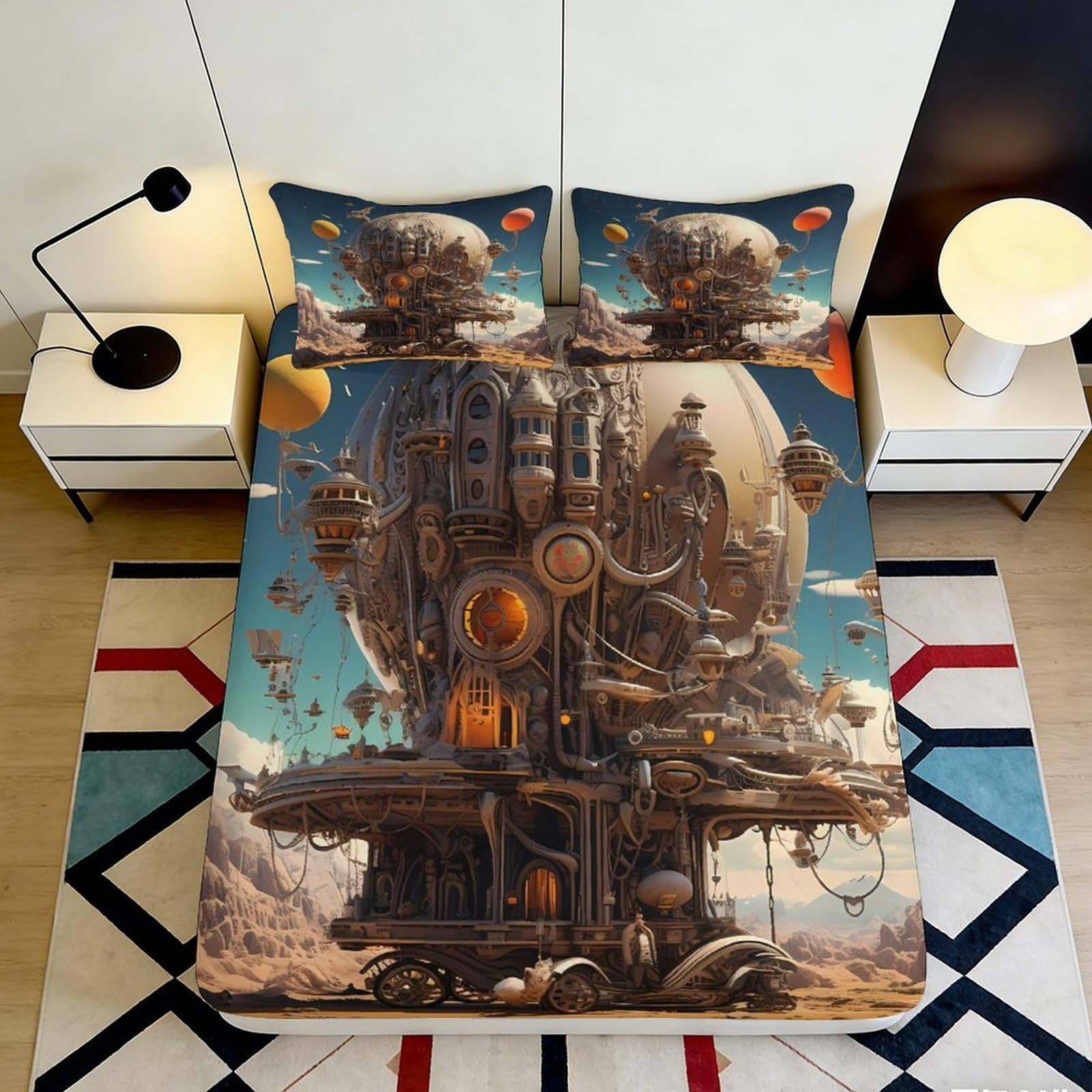 3D Printed Steampunk Fantasy Fitted Sheet Microfiber Soft Mattress Cover for Bedroom Dorm Decor Protection 120x200x25cm