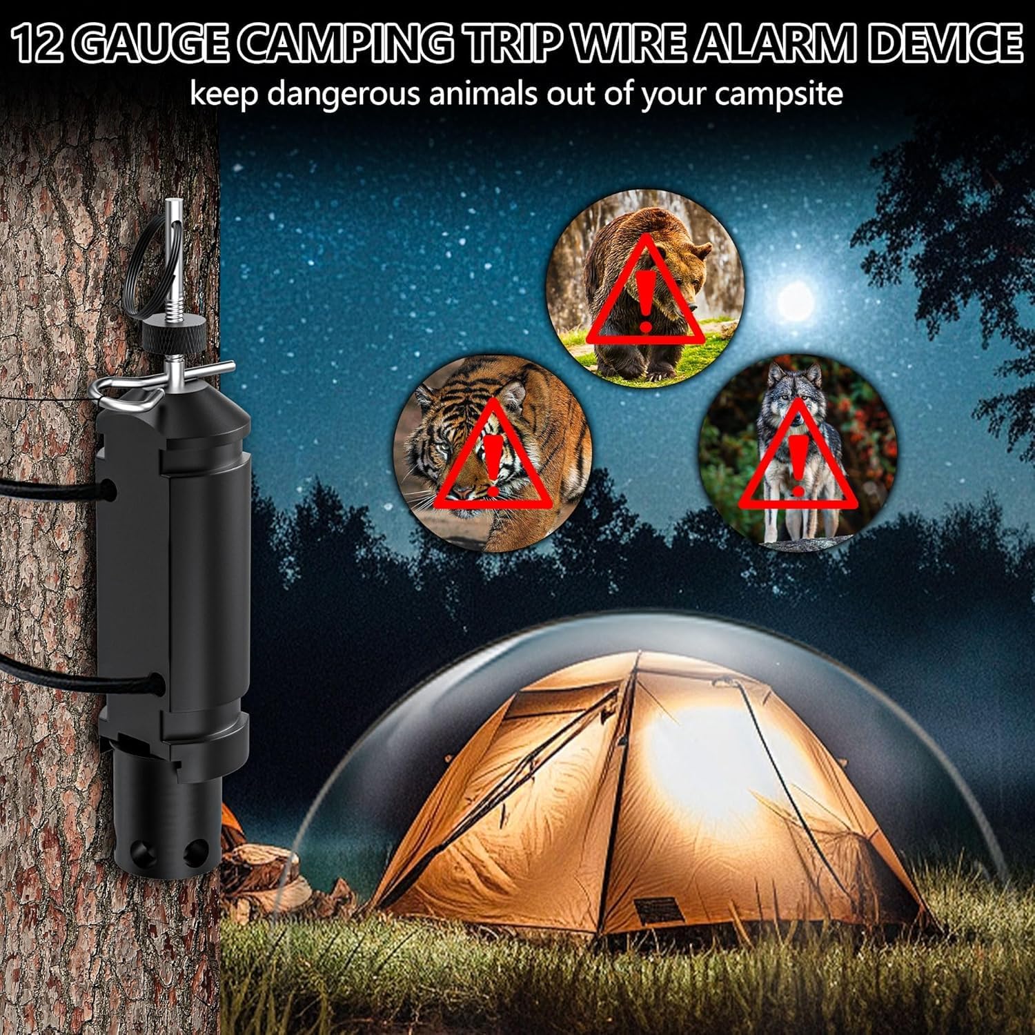 2 Pack Perimeter Trip Alarm with Trip Wire – Outdoor Camping Security Noise Alarm Compatible with 209 Primers for Property & Wildlife Deterrent (Black)