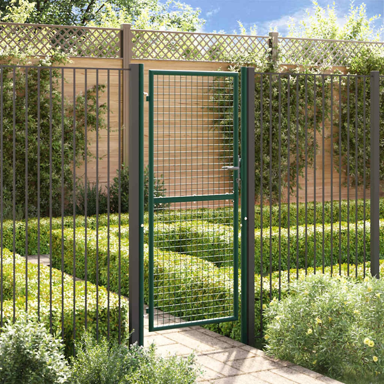 Gecheer Cancello,per Recinzione,da Giardino,Singolo,in Acciaio,Verde,100x250 cm,Cancello Singolo,Cancello da Giardino,Cancello Metallo,Cancello Acciaio,Cancello per Esterno