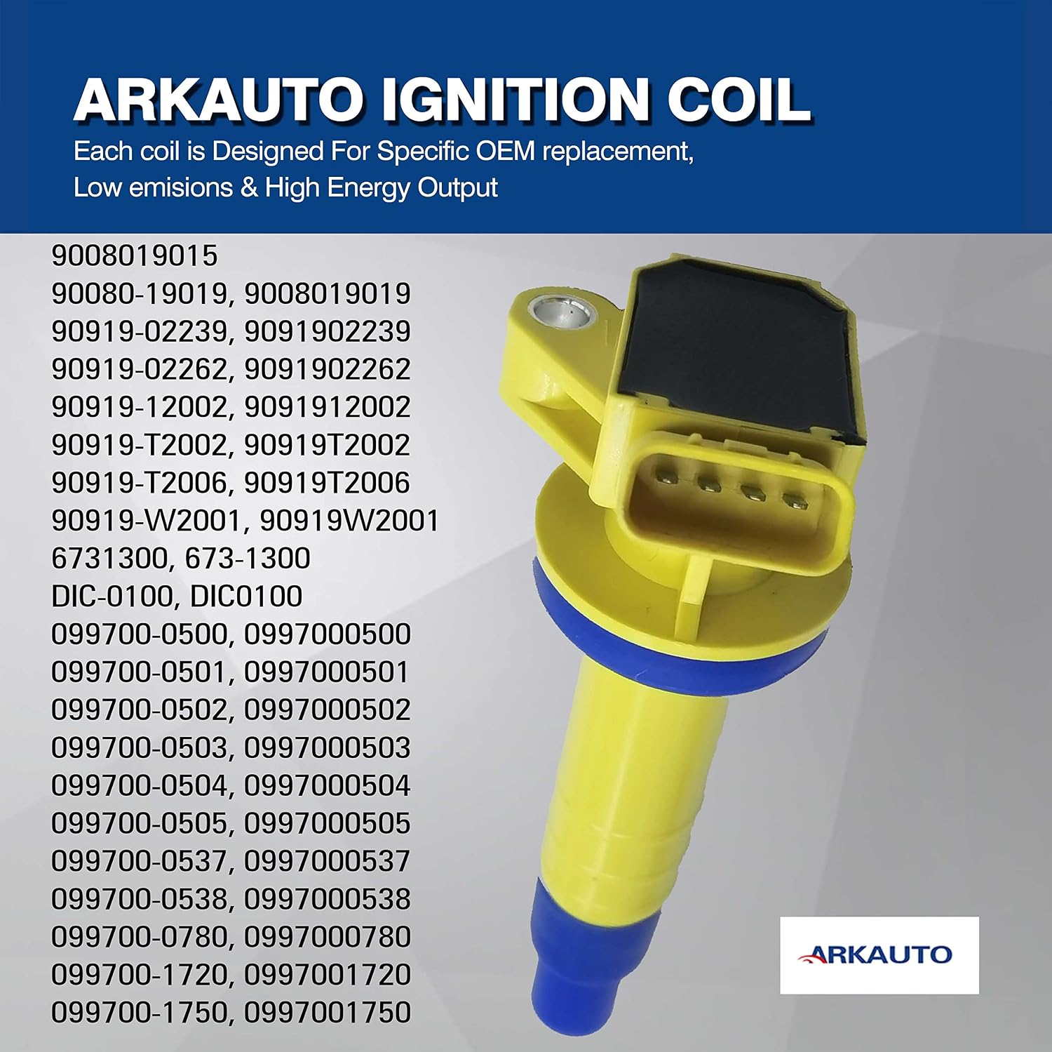 4PCS ARKAUTO HIGH PERFORMANCE IGNITION COIL 9091902239 90919T2006 90919T2002 9091902262 9008019015 UF247 C1249 FOR TOYOTA CELICA COROLLA MATRIX MR2SPYDER CHEVROLET PRIZM PONTIAC VIBE 1.8L L4 1ZZ 3ZZ