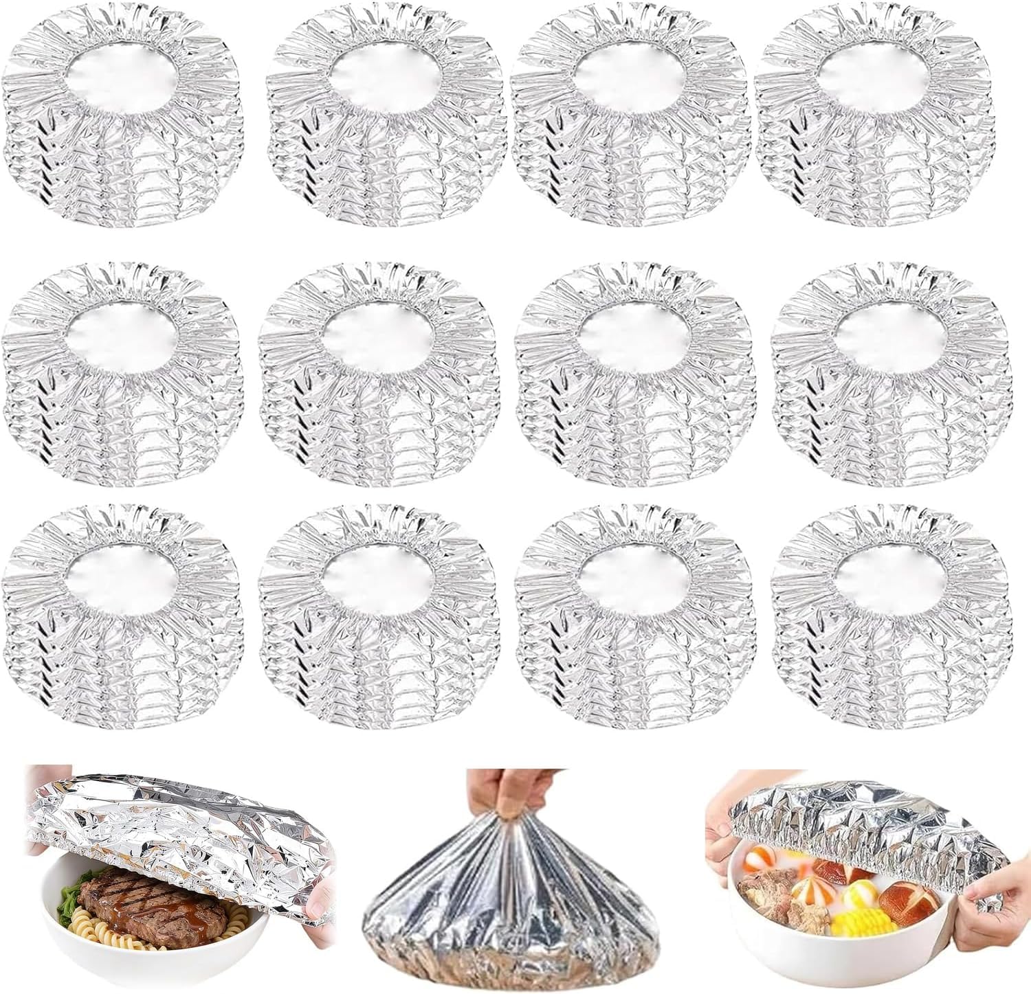 2026 Upgrade Pop Up Tin Foil Food Insulation Cover with Elastic Edges,Thickened Reusable Aluminum Foil Heat-Retaining Cover, Adjustable Foods Storage Covers for Any Plate or Bowl (30pcs)