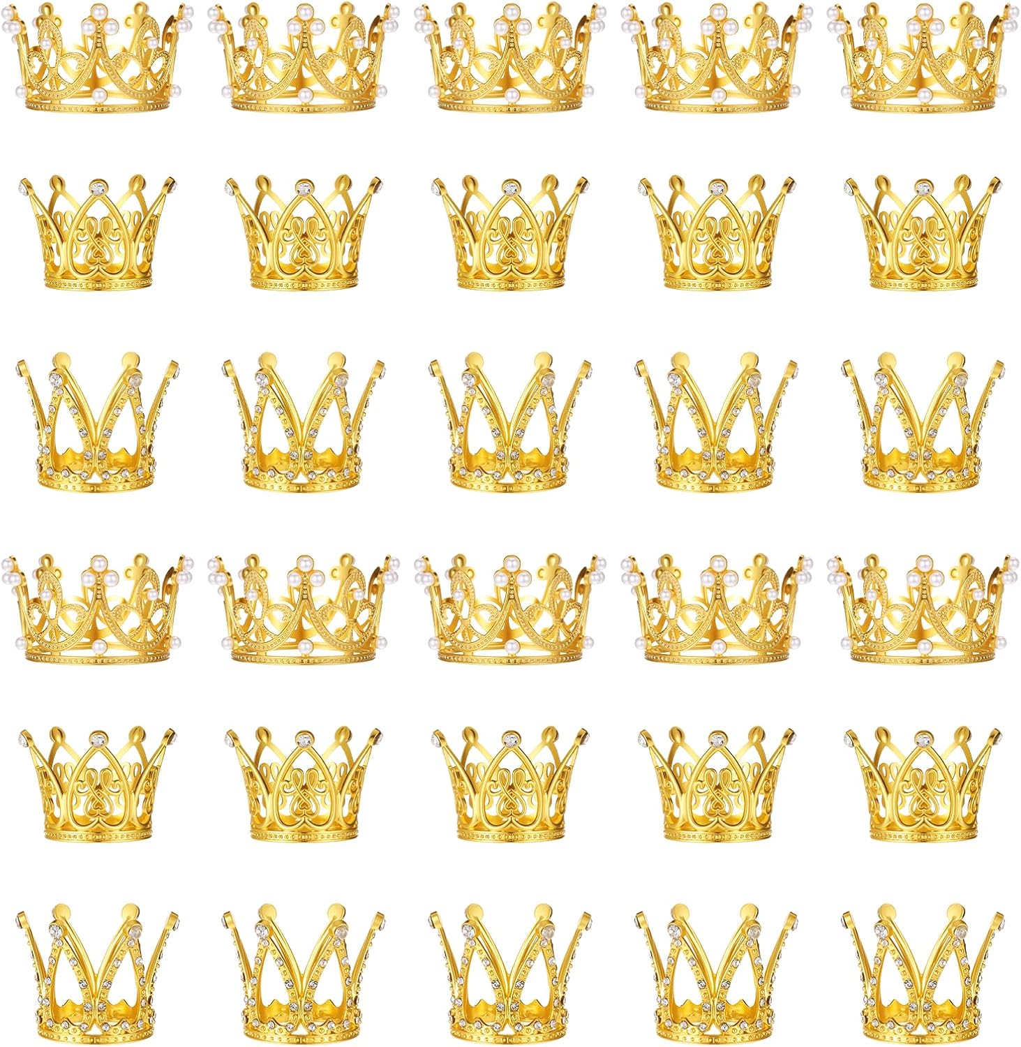 JJUNW 30 Pcs Mini Crowns for Flower Bouquets, Gold Crown Cake Topper