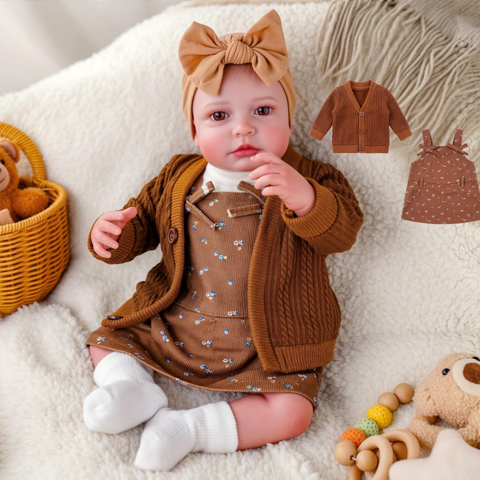 BABESIDE Reborn Baby Mädchen Puppe, 20 Zoll Vinyl Puppen mit Weichem Körper | Reborn Baby Doll mit Kleiderset, lebensechte babypuppen mit Stoffkörper, Vinylarmen und -beinen, Demenzpuppe für Senioren
