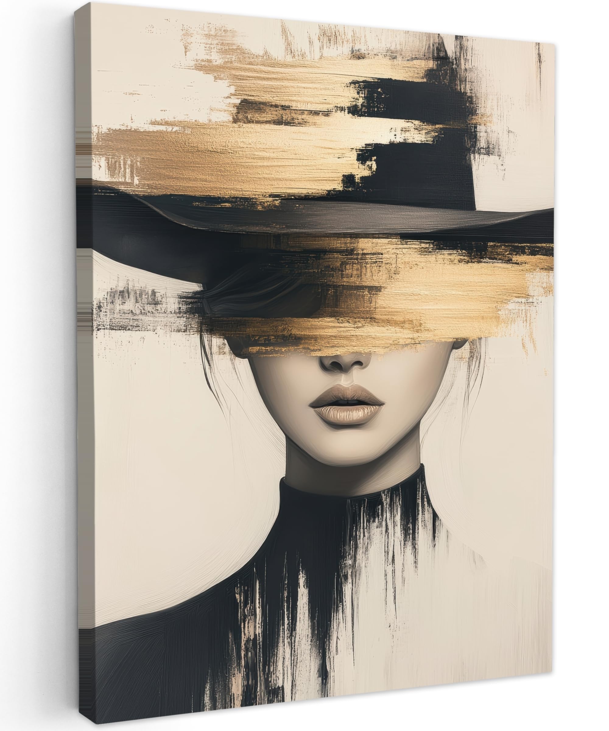 MuchoWow© Canvas Wall Art 24"x31" / 60x80 cm Decor Hanging Pictures for Living Room Canvus Artwork Deco Walls Woman - Hat - Paint