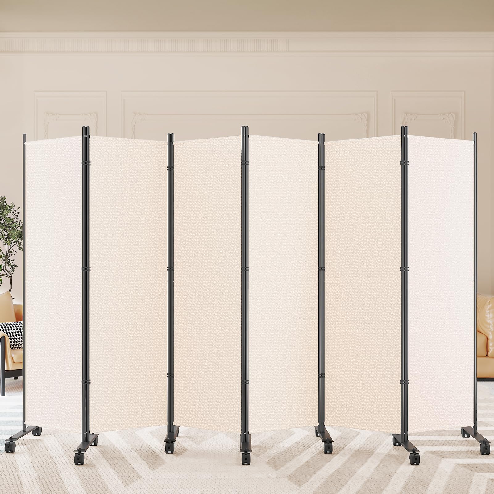 Photo 1 of SUNALLY 6-Panel Room Divider with Wheels - Beige