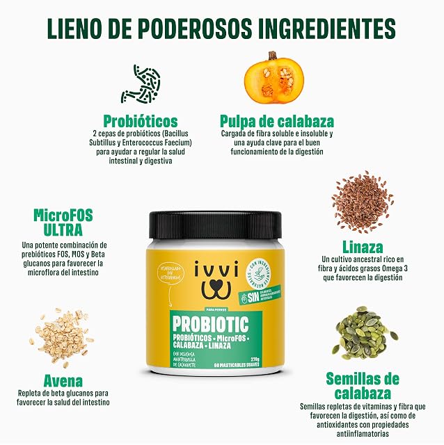 Foto 2 de 6 de ivvi Probiotic Complemento Digestivo Perros, 60 Snacks Vegetarianos