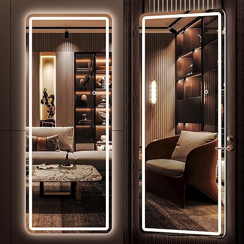 Hasipu Espejo de longitud completa con luces, espejo de pared iluminado LED de 40 x 16 pulgadas, espejo para colgar sobre la puerta, espejo de