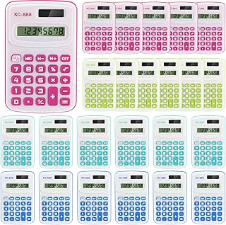 24 Pcs Pocket Calculator Handheld Calculator Mini Calculator with Button Battery, 8 Digit Display, Basic Office Calculators for Home School Kids Teacher (White Background, Colorful Button)