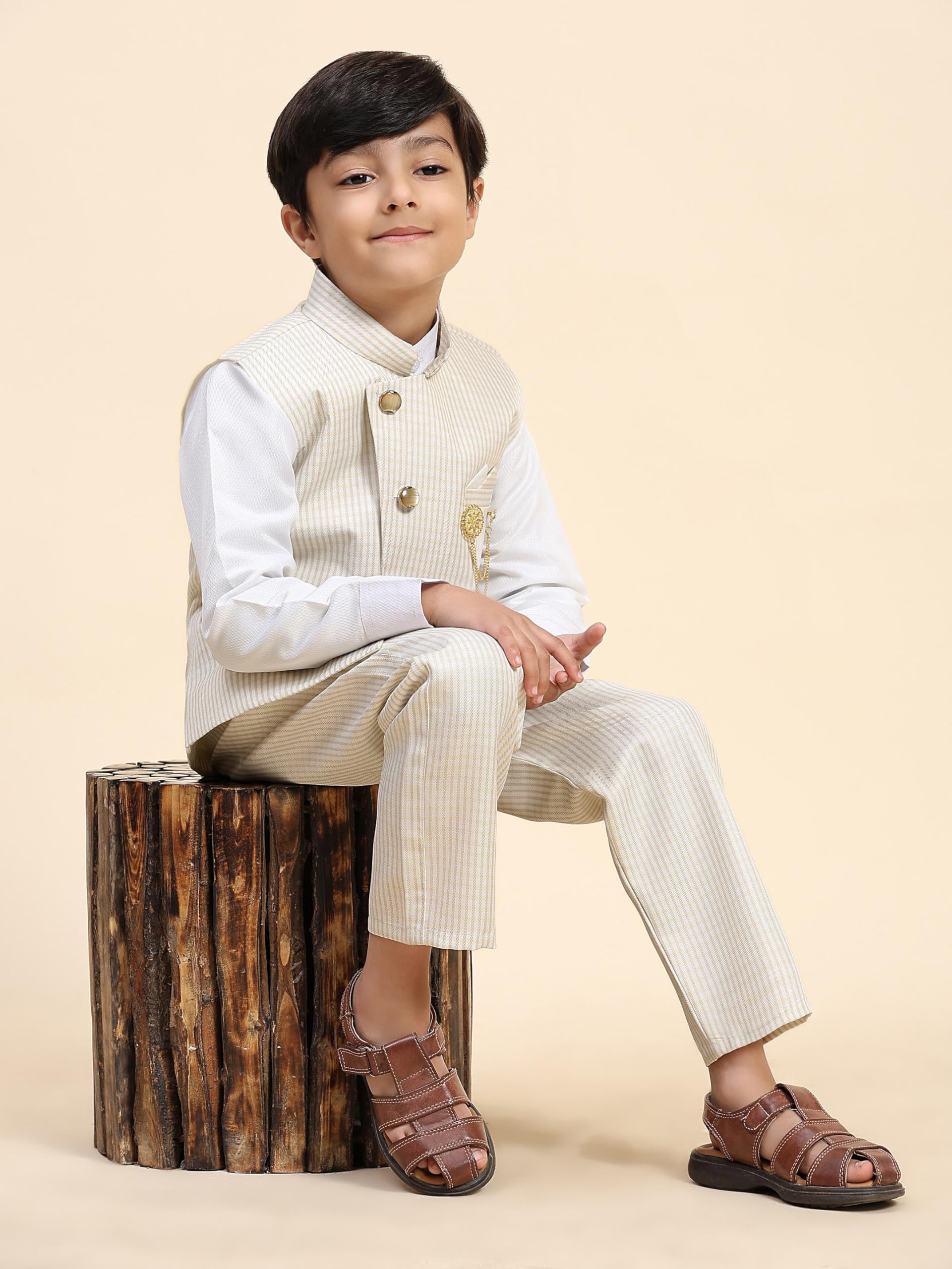 Pro-Ethic Style Developer Boy's 3 Piece Suit Set for Kids Cotton Checked Pattern, Light Brown, 3-6 Years - Image 2 thumbnail