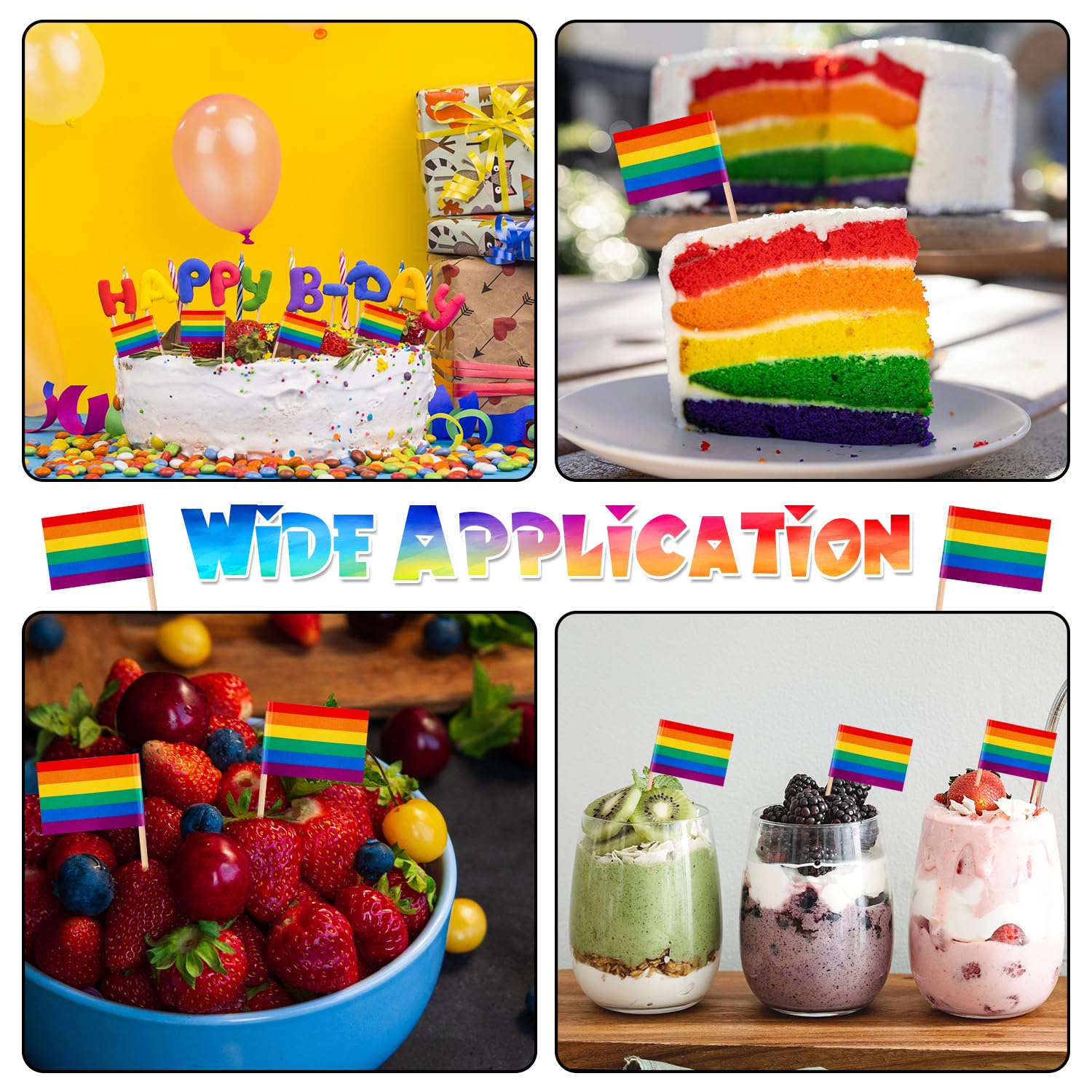 200pz Bandiere Arcobaleno Stuzzicadenti, Mini Toppers Cupcake LGBT Stuzzicadenti Bandiere Arcobaleno Stuzzicadenti da Cocktail Arcobaleno per Carnevale Arcobaleno Decorazioni per Feste