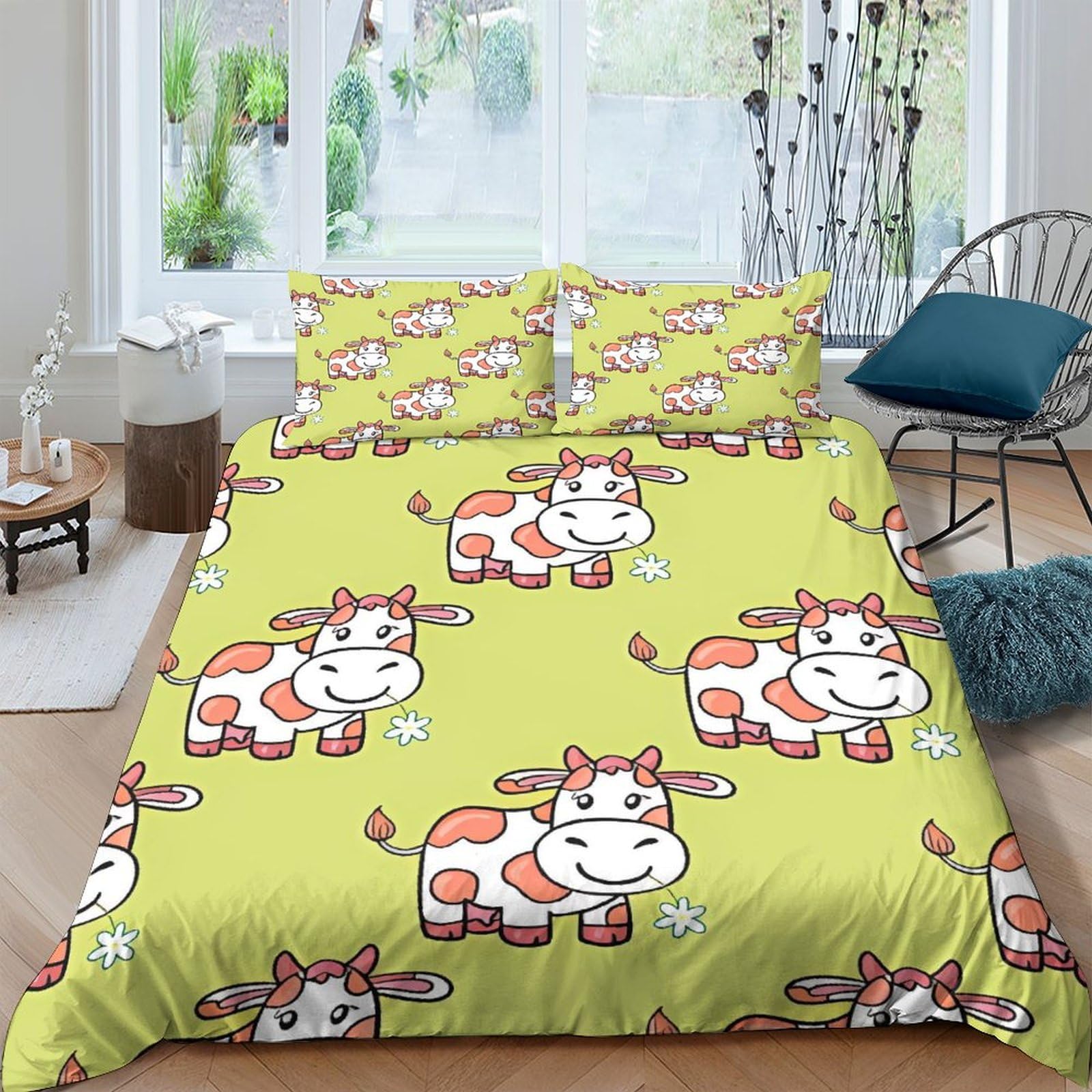 Housse de couette vache 3D king size fermeture éclair pour un lit facile à faire