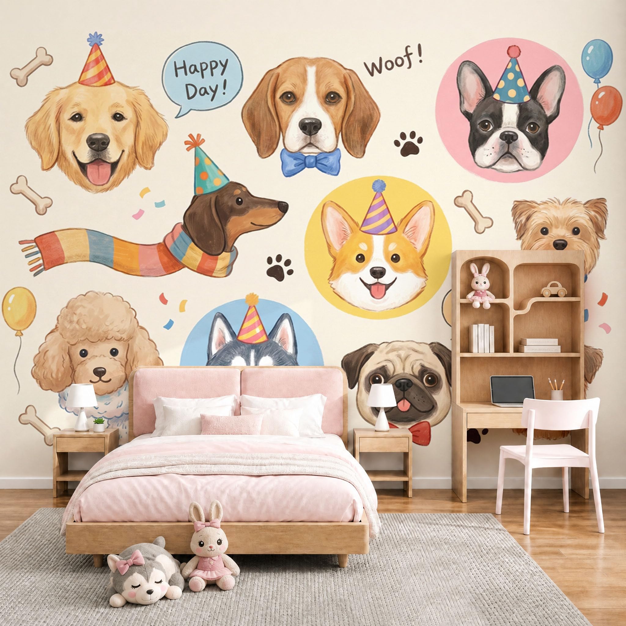 Papier peint panoramique 3D tête de chien 250x175cm en soie