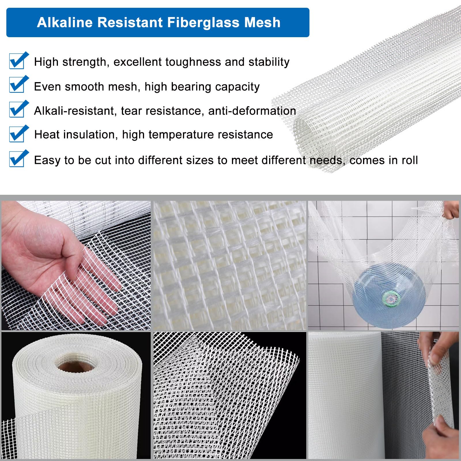 Malla de Refuerzo Fibra de Vidrio 4x4mm para Enlucido Interior Exterior | Rollo 150g/m² Malla Fibra de Vidrio para Microcemento Antifisuras Refuerzo Alta Resistencia para Pavimentos Paredes