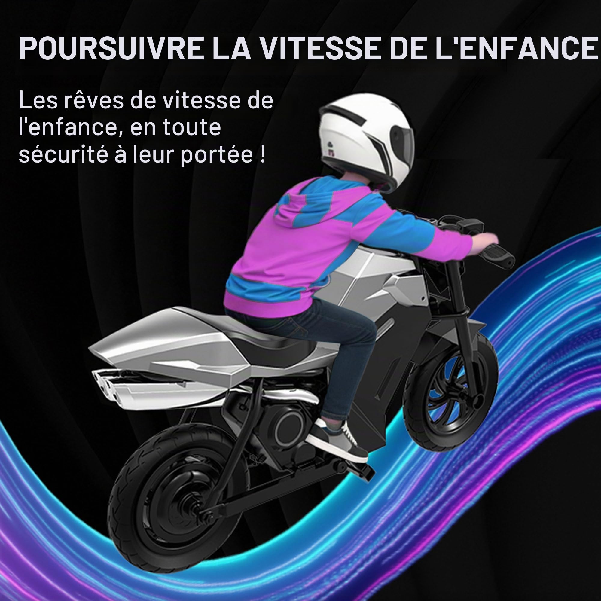 Motocicleta Eléctrica para Niños de 8 a 10 Años con Motor de 250/350 W, 3 Velocidades (8/13/16 km/h), Autonomía de 15 km, Neumáticos de 12,5", Sonidos Realistas y Efecto de Niebla