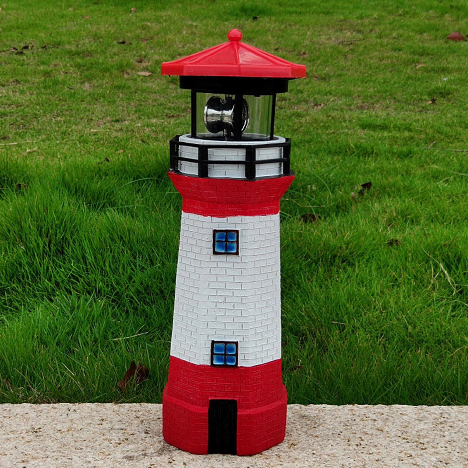 Faro decorativo de jardín con energía solar tradicional con LED giratorio, luz decorativa de faro solar, lámpara de jardín de estilo náutico impermeable para fiestas, terrazas, patios, adornos al