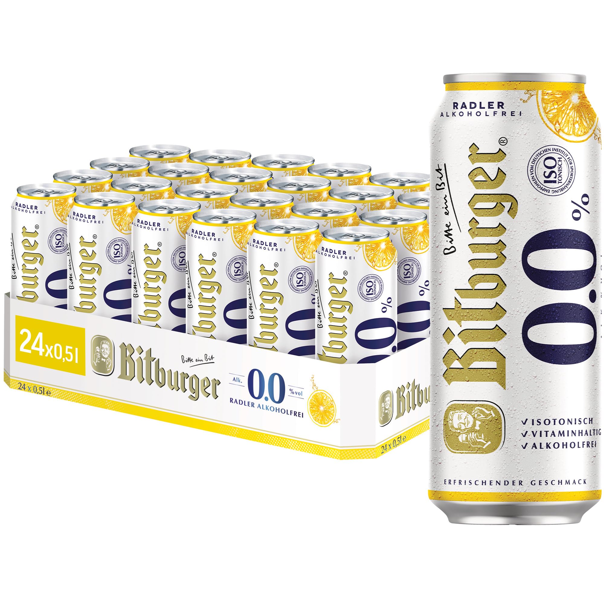 Bitburger 0,0% Radler Alkoholfrei - Dosen-Bier (24x 0,5l) - Alkoholfreies Pils mit Limonade - Isotonisch - Nach Deutschem Reinheitsgebot Gebraut