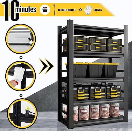 Miniatura 5 de Estantería de garaje, estantes de almacenamiento de garaje de 72 x 48 x 24 pulgadas, estante de garaje resistente, unidades de almacenamiento de