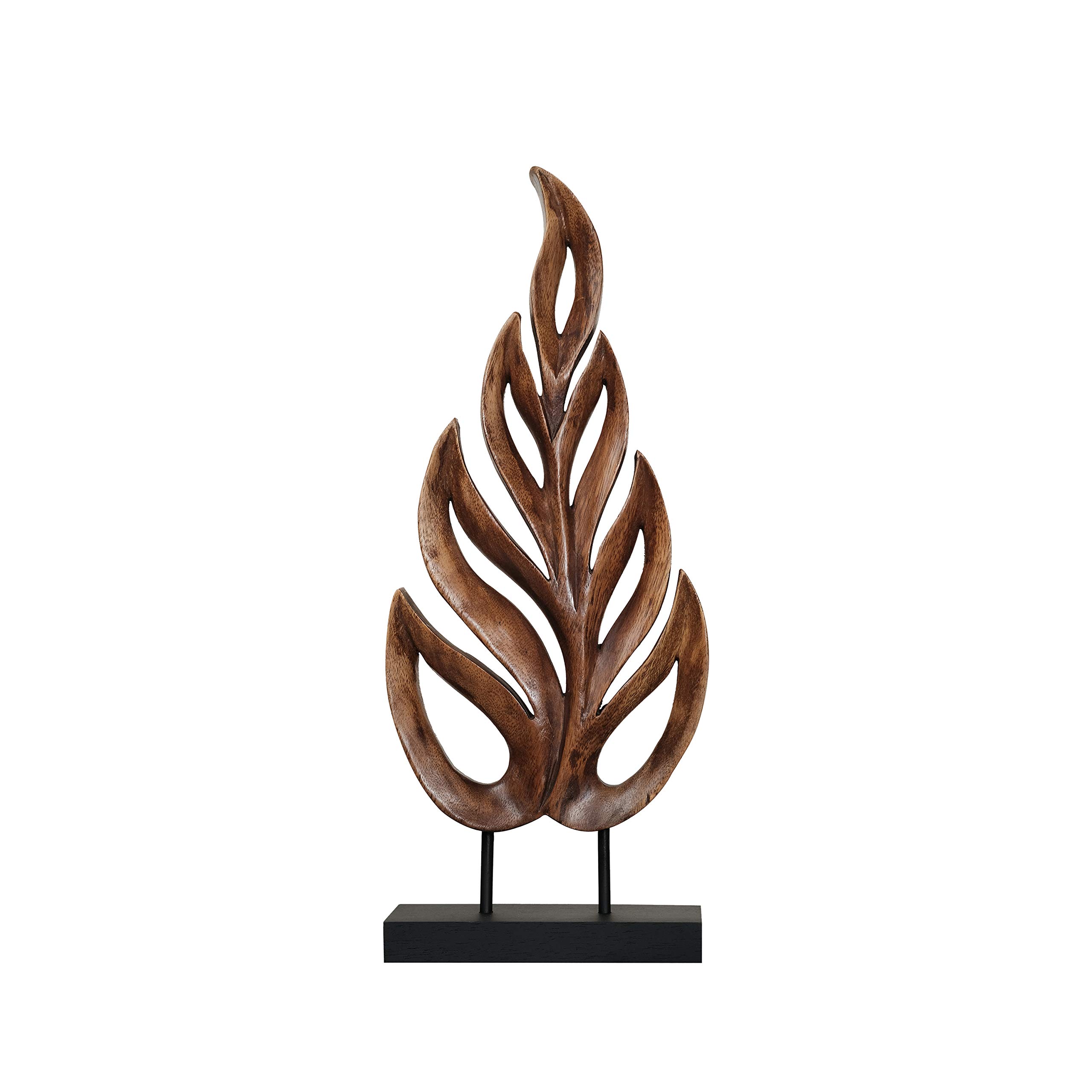 Decozen Wooden Leaf Sculpture - Hand‑Carved Solid Wood Coffee Table Decor and Western Decor Accent for Living Room, Mantel, Bookshelf Centerpiece