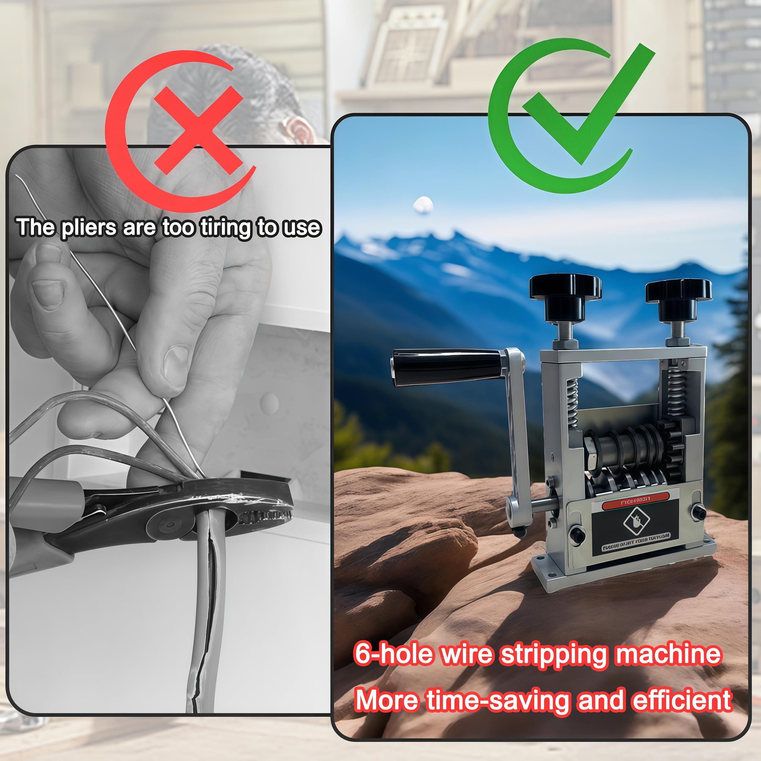 Máquina peladora de cables manual, herramienta peladora de alambre de manivela con 6 canales y 5 cuchillas, herramienta peladora de cables para alambre de chatarra de 0.08 a 0.67 pulgadas, máquina