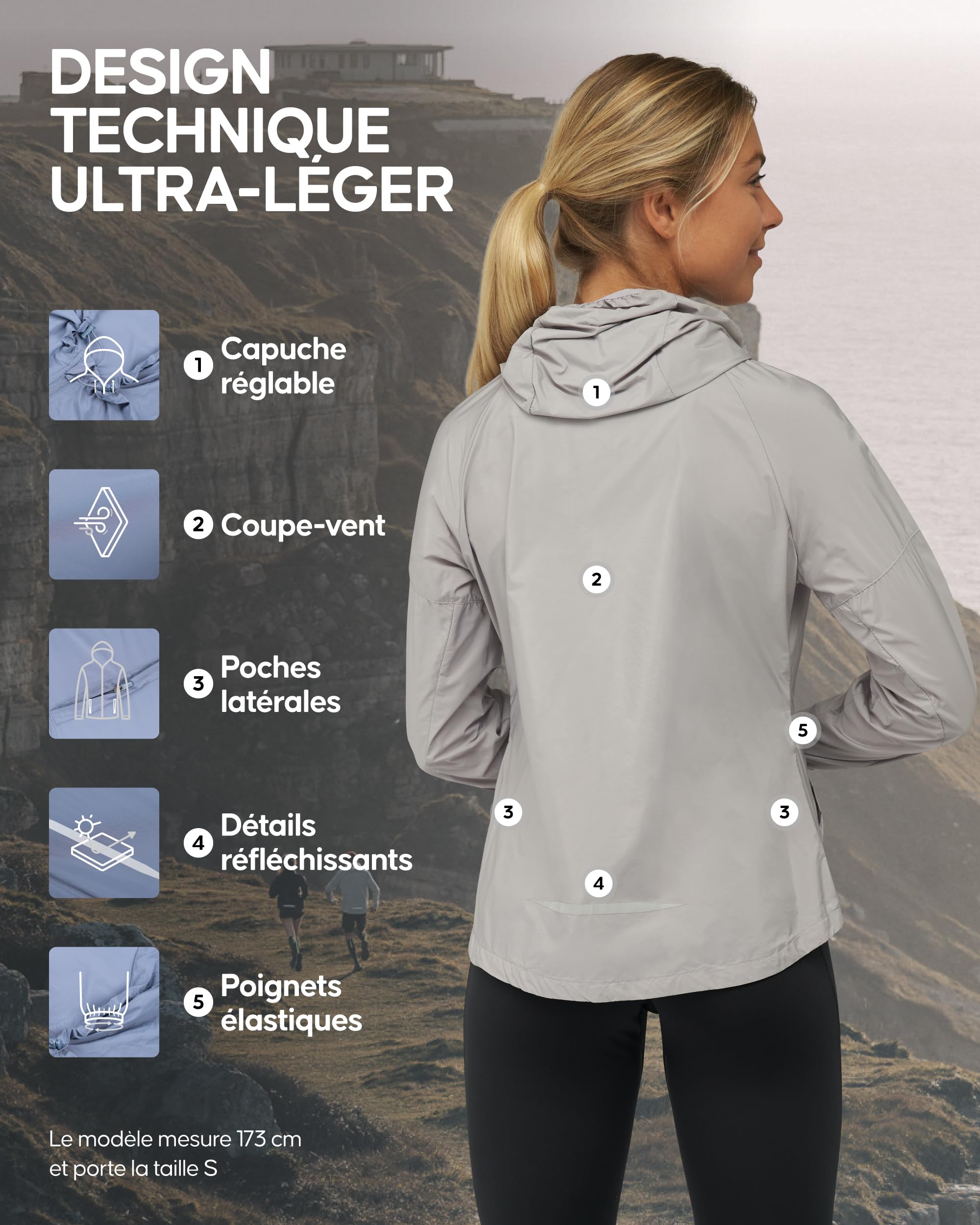 DANISH ENDURANCE Veste de Running Réfléchissante pour Femme, Léger & Respirant, Poches Fermées, Capuche Ajustable