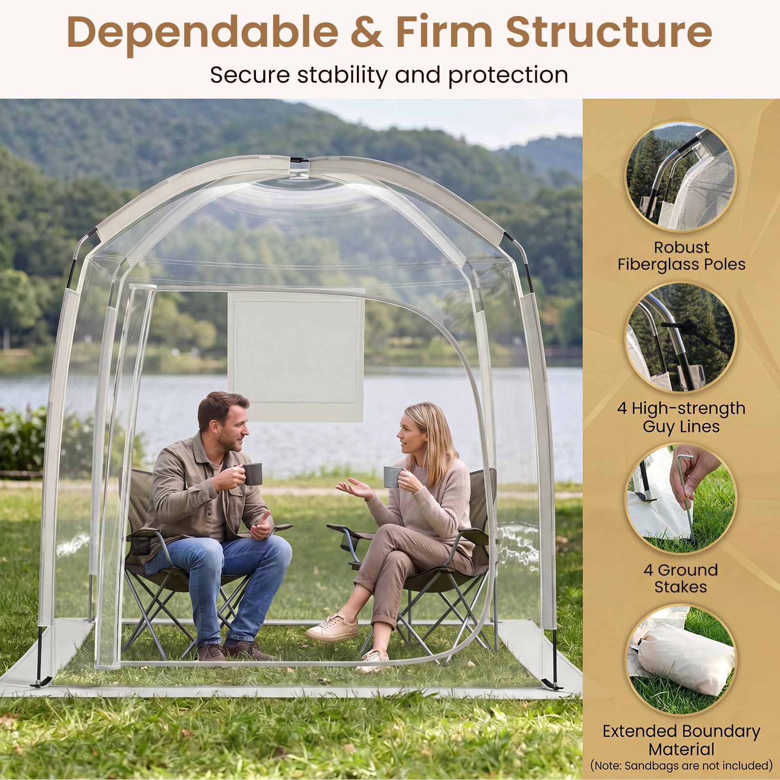HOMASIS Tienda de Campaña Deportiva Transparente | Carpa Plegable para 2 a 4 Personas con Ventana, Puerta con Cremallera y Bolsa de Transporte para Eventos Deportivos
