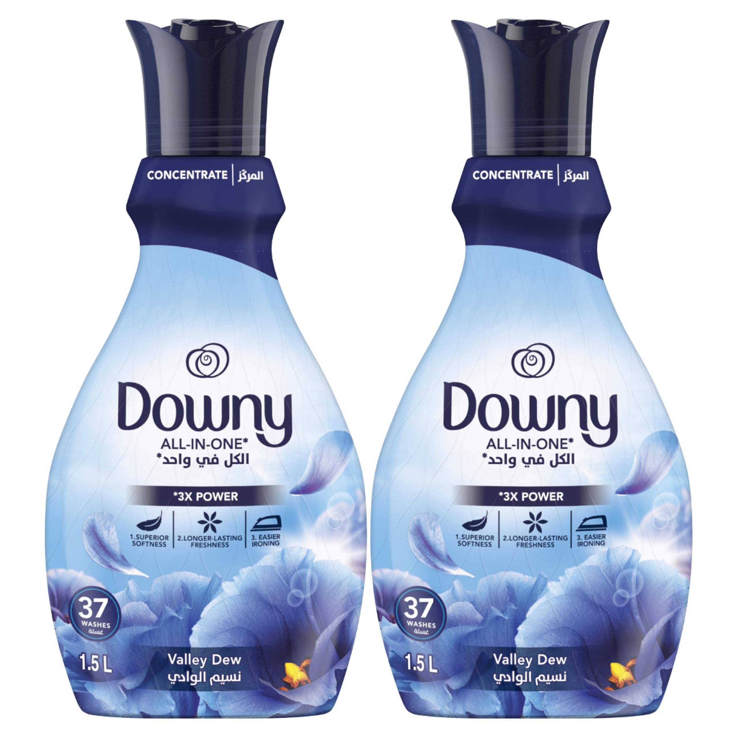 Downy Fabric Softener Concentrate, All-in-One, Valley Dew Scent, 2x1.5L