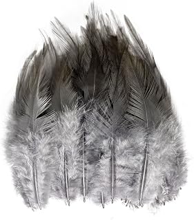 Happy Feather 200PCS Saddle Hackle Rooster Feather for Crafts, 5-7 inch Natural Pheasant Neck Feathers DIY Pendant Earrings Dream Catcher-Gray