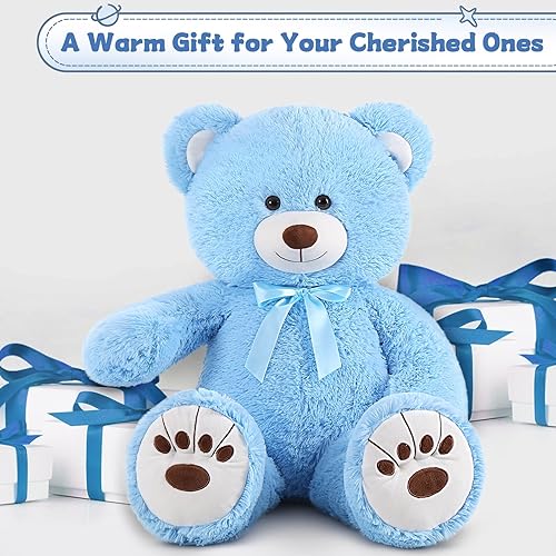 Miniatura 3 de MorisMos Oso de peluche gigante de 36 pulgadas, oso de peluche azul grande, oso de peluche grande para baby shower, oso de peluche de tamaño real