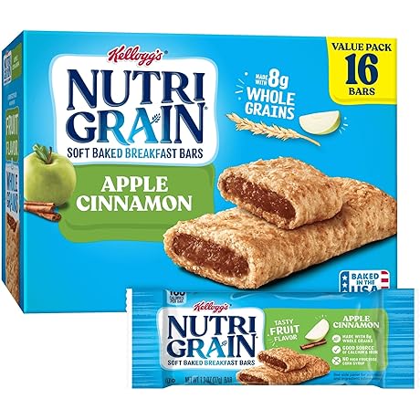 Nutri-Grain Soft Baked Breakfast Bars, Made with Whole Grains, Kids Snacks, Apple Cinnamon