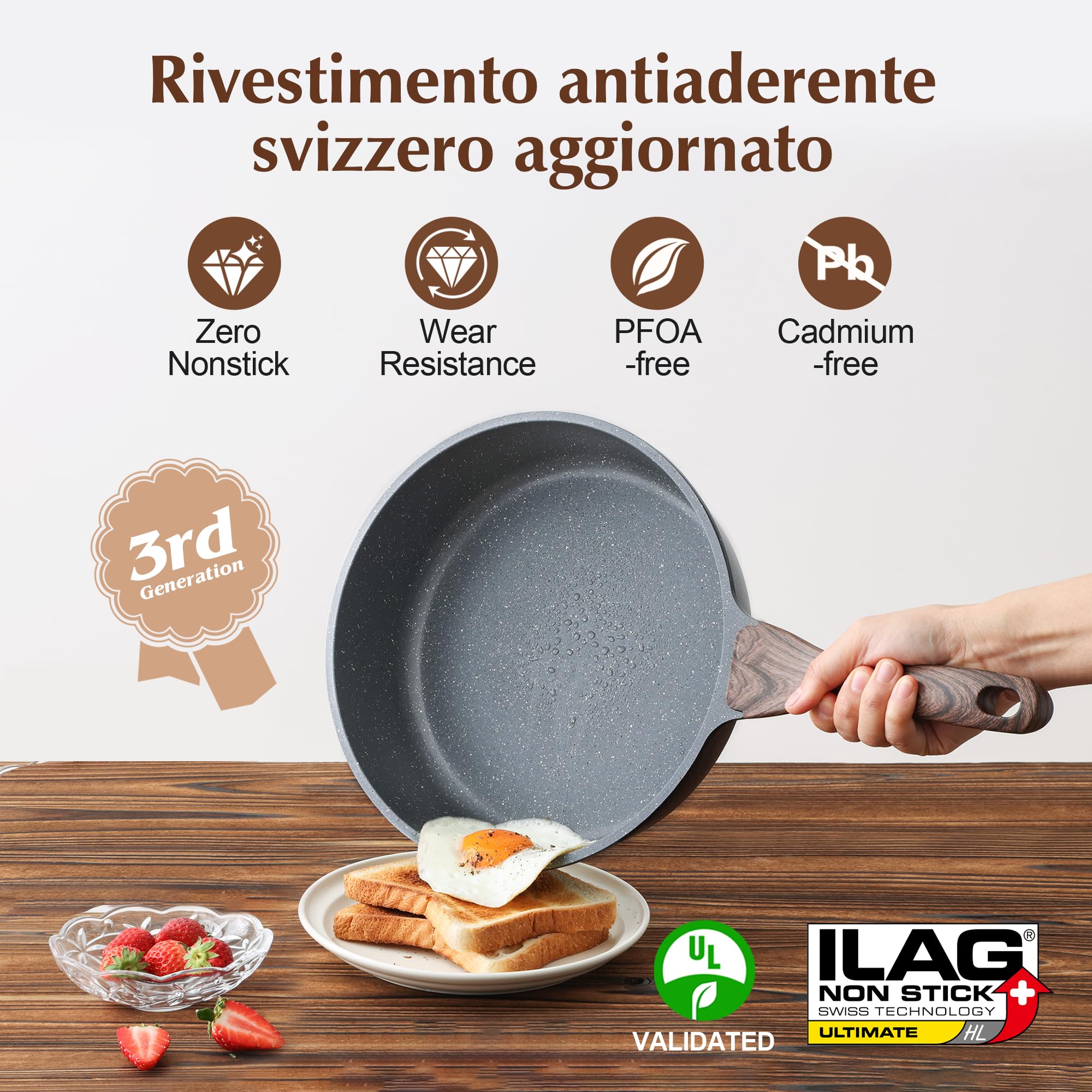 SENSARTE Padella Antiaderente Compatibile con Induzione, 26 cm Grigio